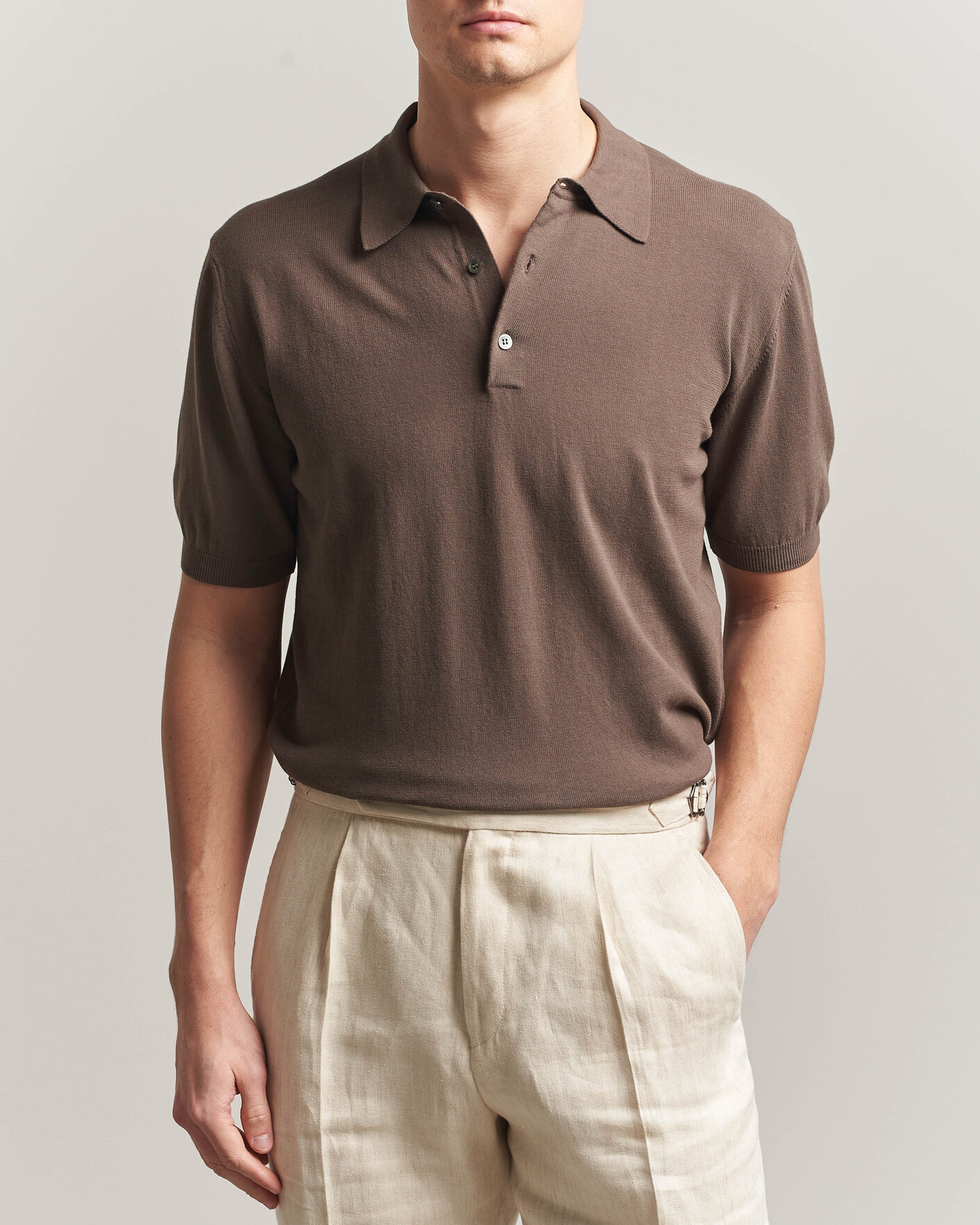 Uomini | Polo | Morgano | Knitted Cotton Crepe Polo Brown