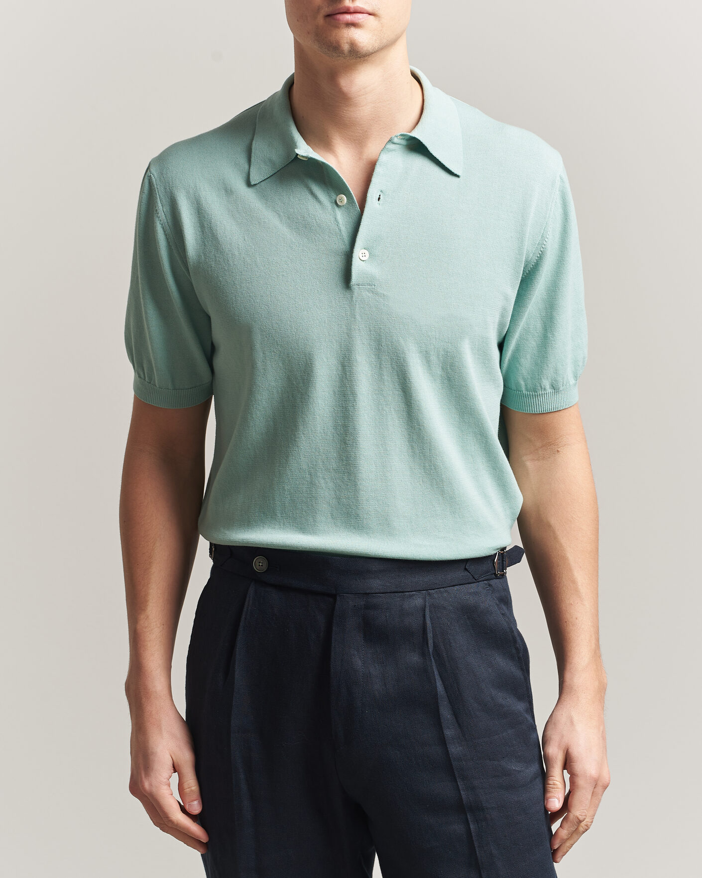 Uomini | Polo | Morgano | Knitted Cotton Crepe Polo Light Green