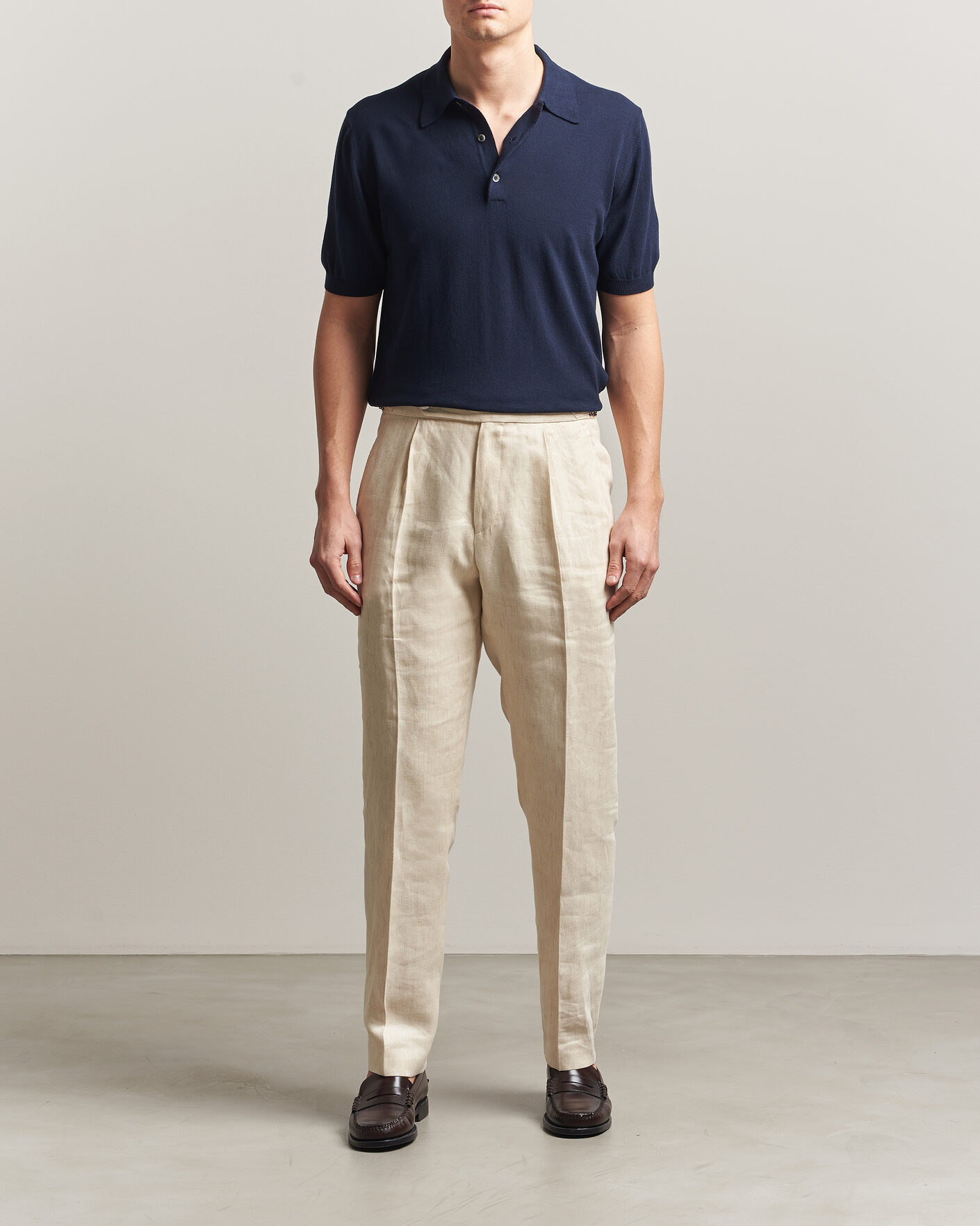 Uomini | Polo | Morgano | Knitted Cotton Crepe Polo Navy