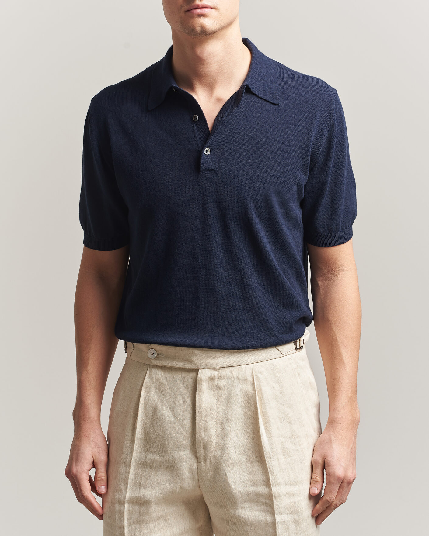 Uomini | Polo | Morgano | Knitted Cotton Crepe Polo Navy