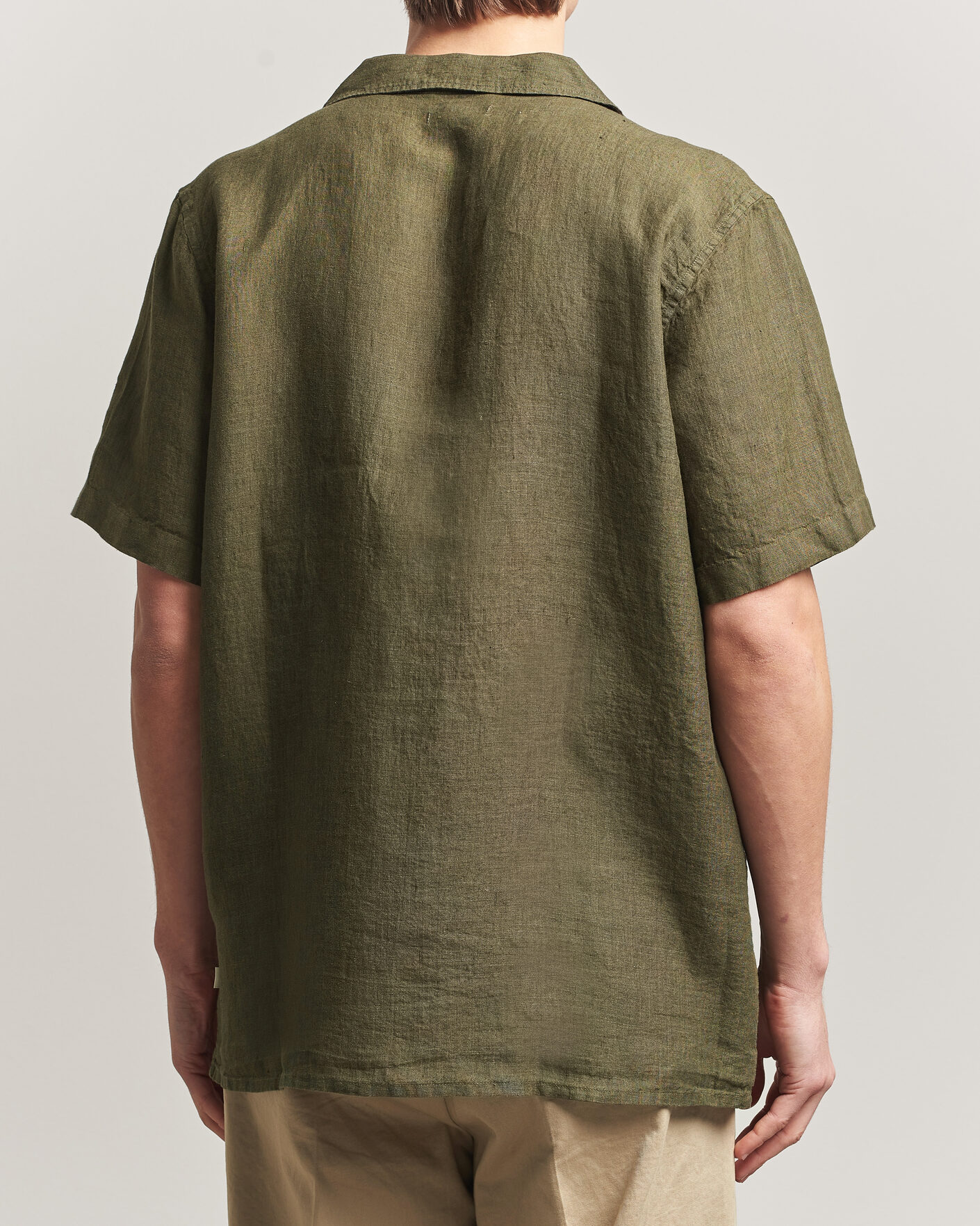Uomini | Camicie | KnowledgeCotton Apparel | Short Sleeve Linen Resort Shirt Burnt Olive