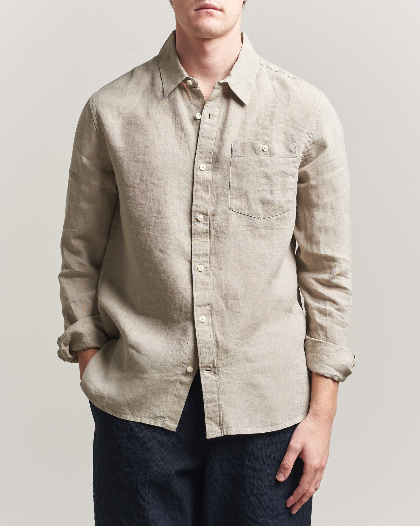 Uomini | Camicie | KnowledgeCotton Apparel | Regular Linen Shirt Twill