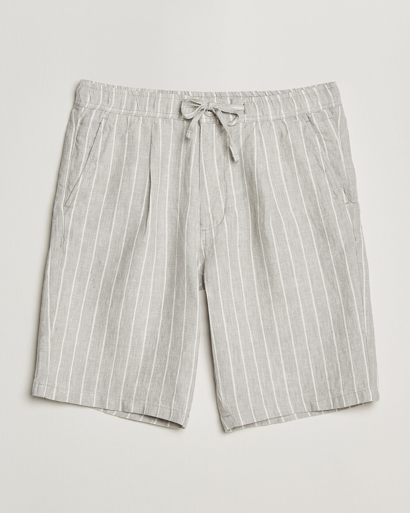 Uomini | Pantaloncini | KnowledgeCotton Apparel | Striped Loose Linen Shorts Grey