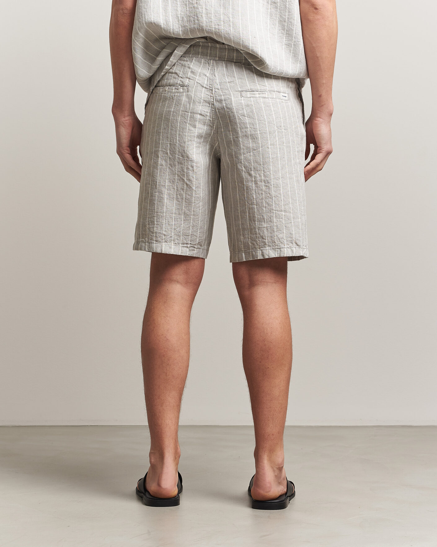 Uomini | Pantaloncini | KnowledgeCotton Apparel | Striped Loose Linen Shorts Grey