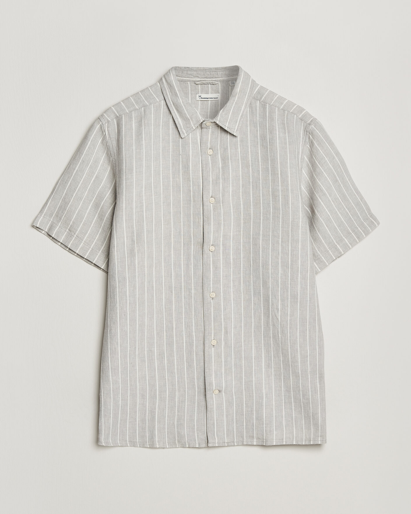Uomini | Camicie | KnowledgeCotton Apparel | Striped Linen Resort Shirt Grey