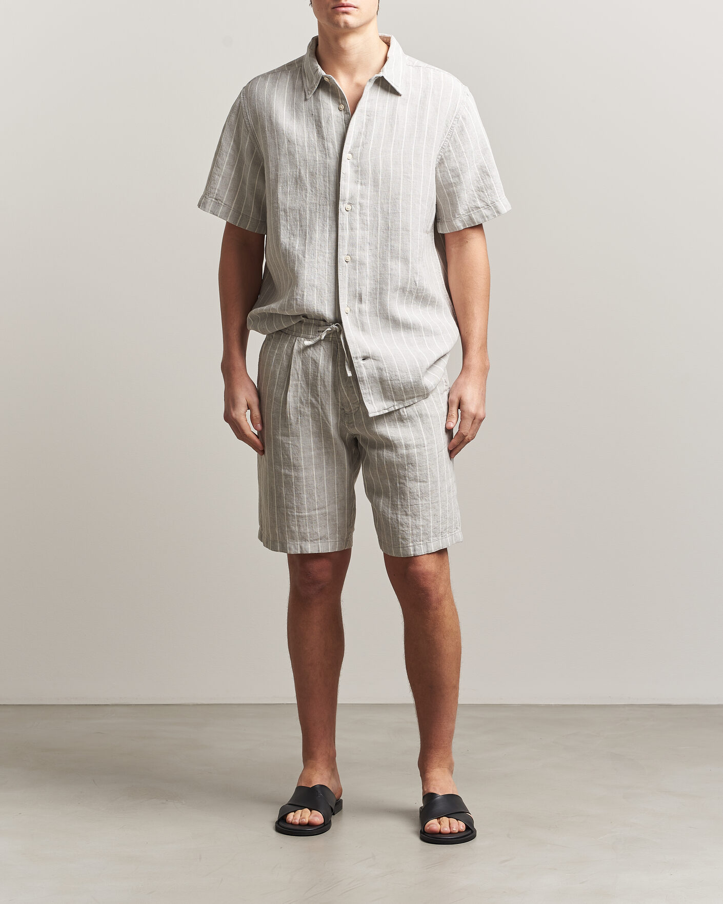 Uomini | Camicie | KnowledgeCotton Apparel | Striped Linen Resort Shirt Grey