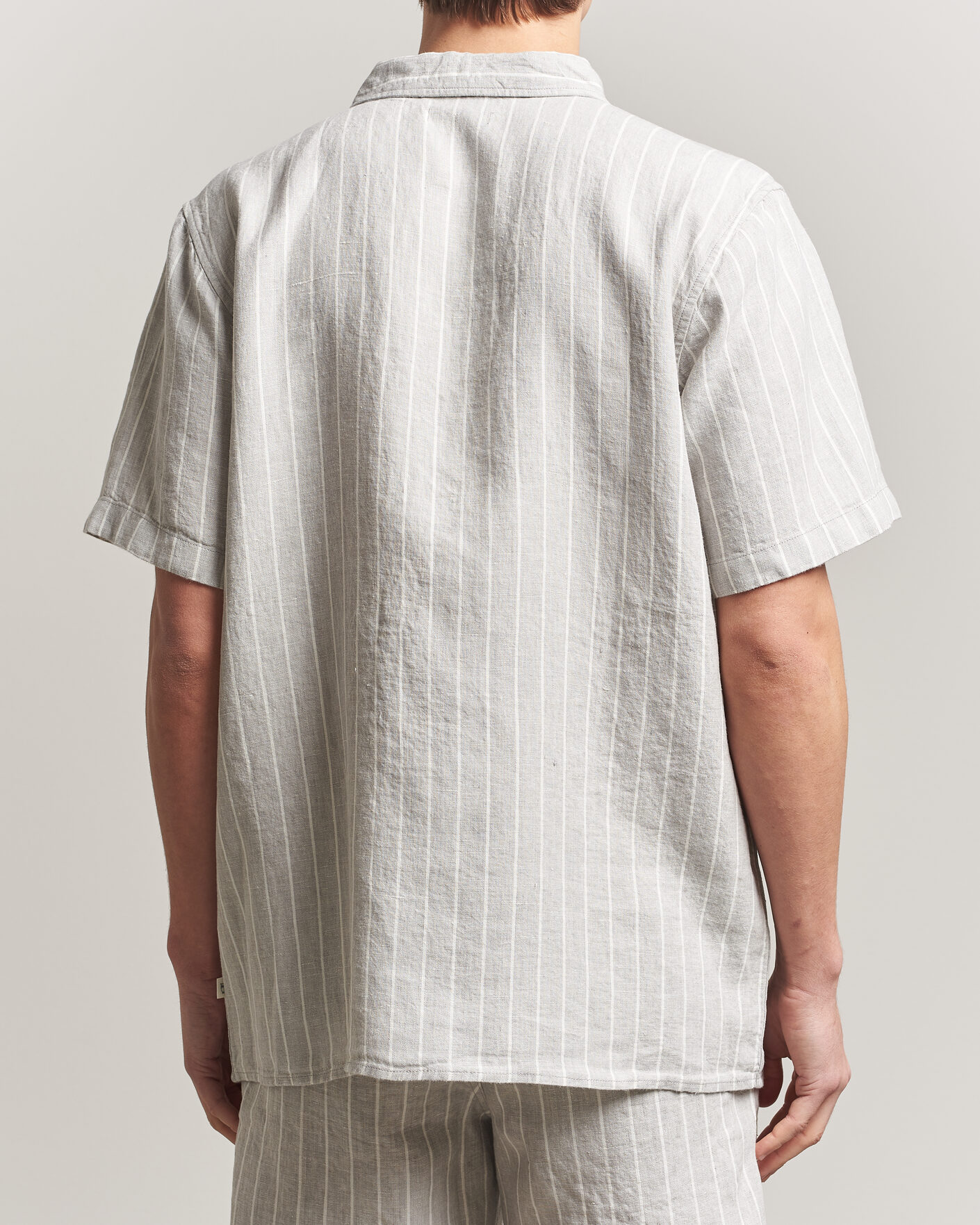 Uomini | Camicie | KnowledgeCotton Apparel | Striped Linen Resort Shirt Grey