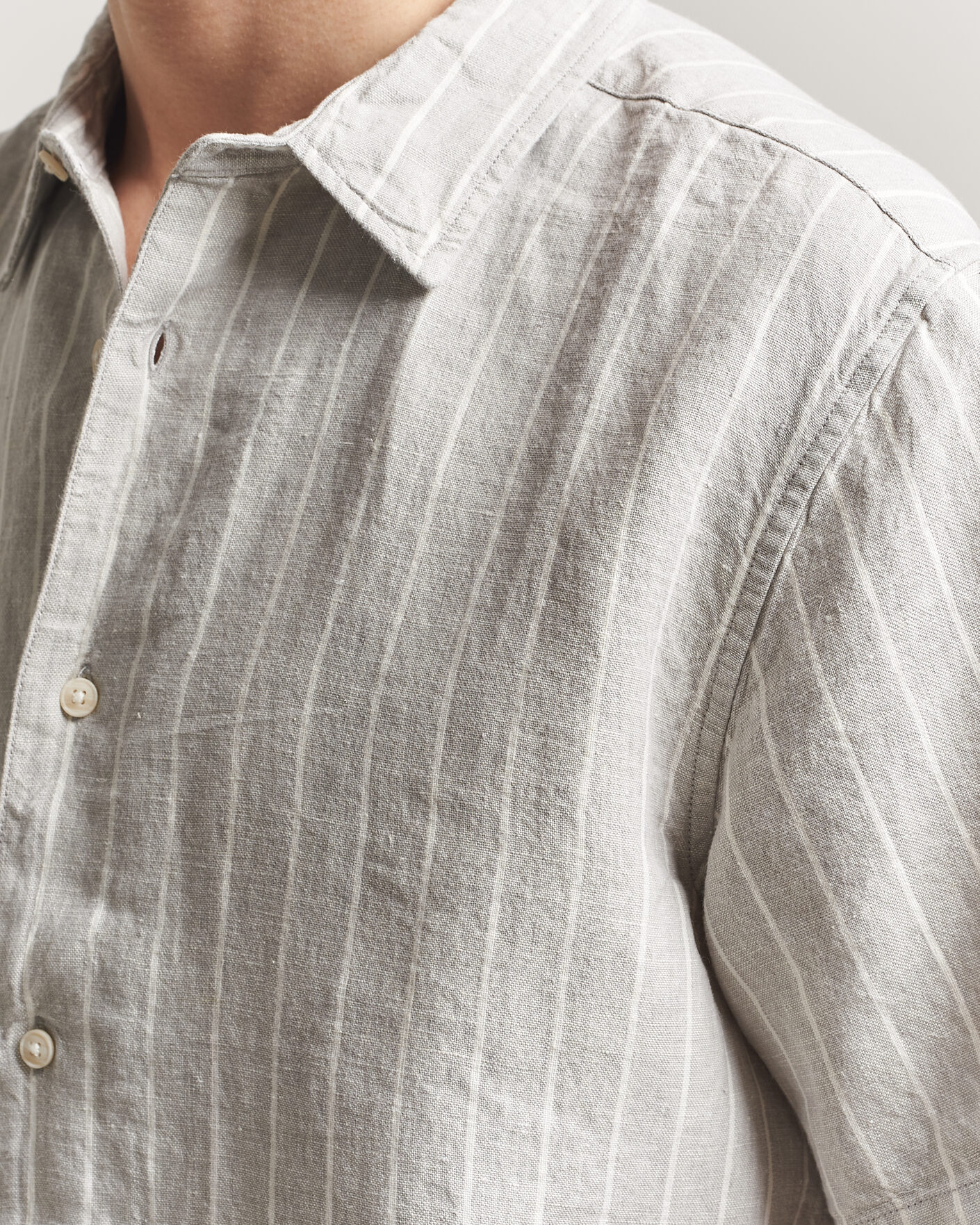 Uomini | Camicie | KnowledgeCotton Apparel | Striped Linen Resort Shirt Grey