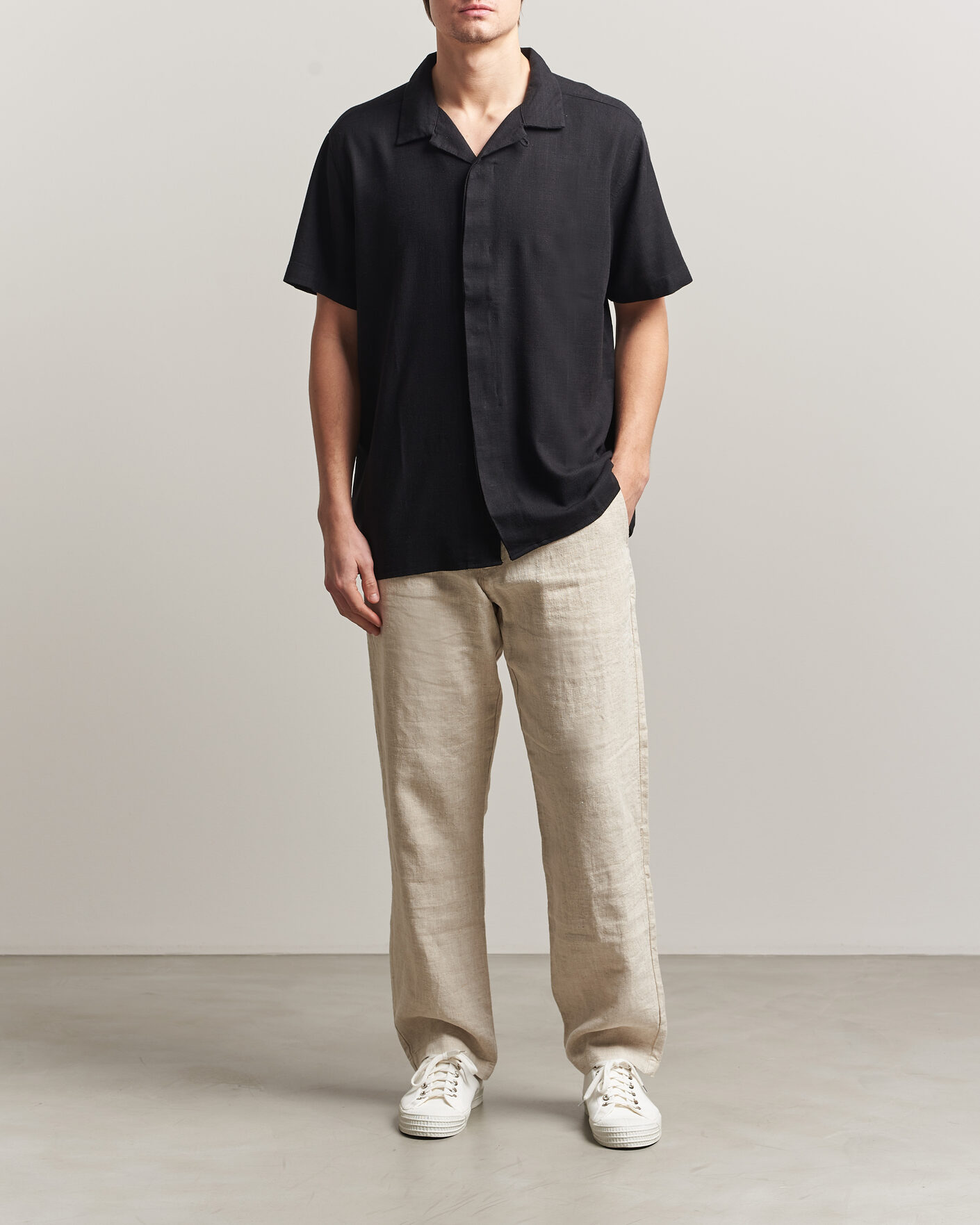 Uomini | Camicie | KnowledgeCotton Apparel | Linen/Lyocell Resort Shirt Black