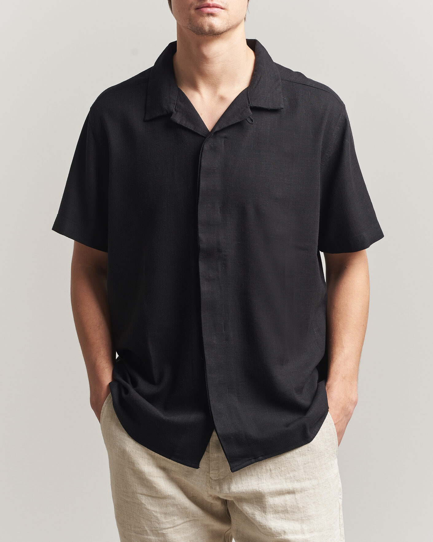 Uomini | Camicie | KnowledgeCotton Apparel | Linen/Lyocell Resort Shirt Black