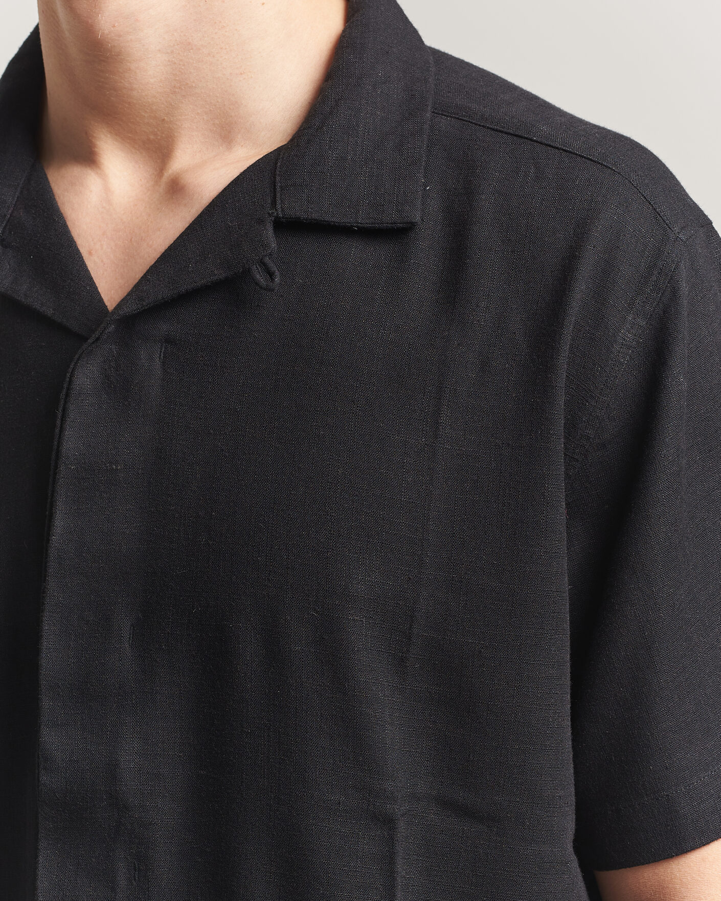 Uomini | Camicie | KnowledgeCotton Apparel | Linen/Lyocell Resort Shirt Black