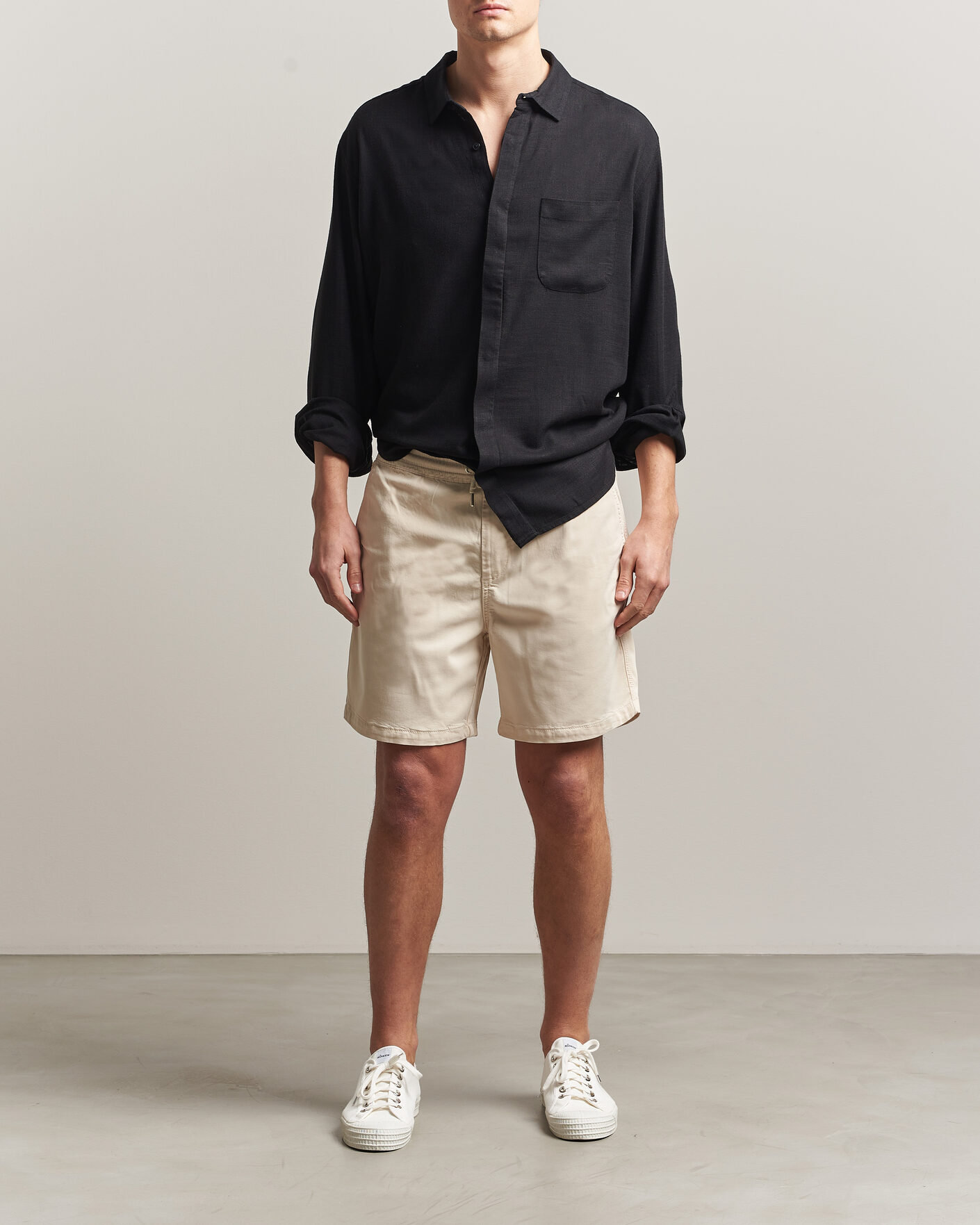 Uomini | Camicie | KnowledgeCotton Apparel | Linen/Lycell Relaxed Long Sleeve Shirt Black