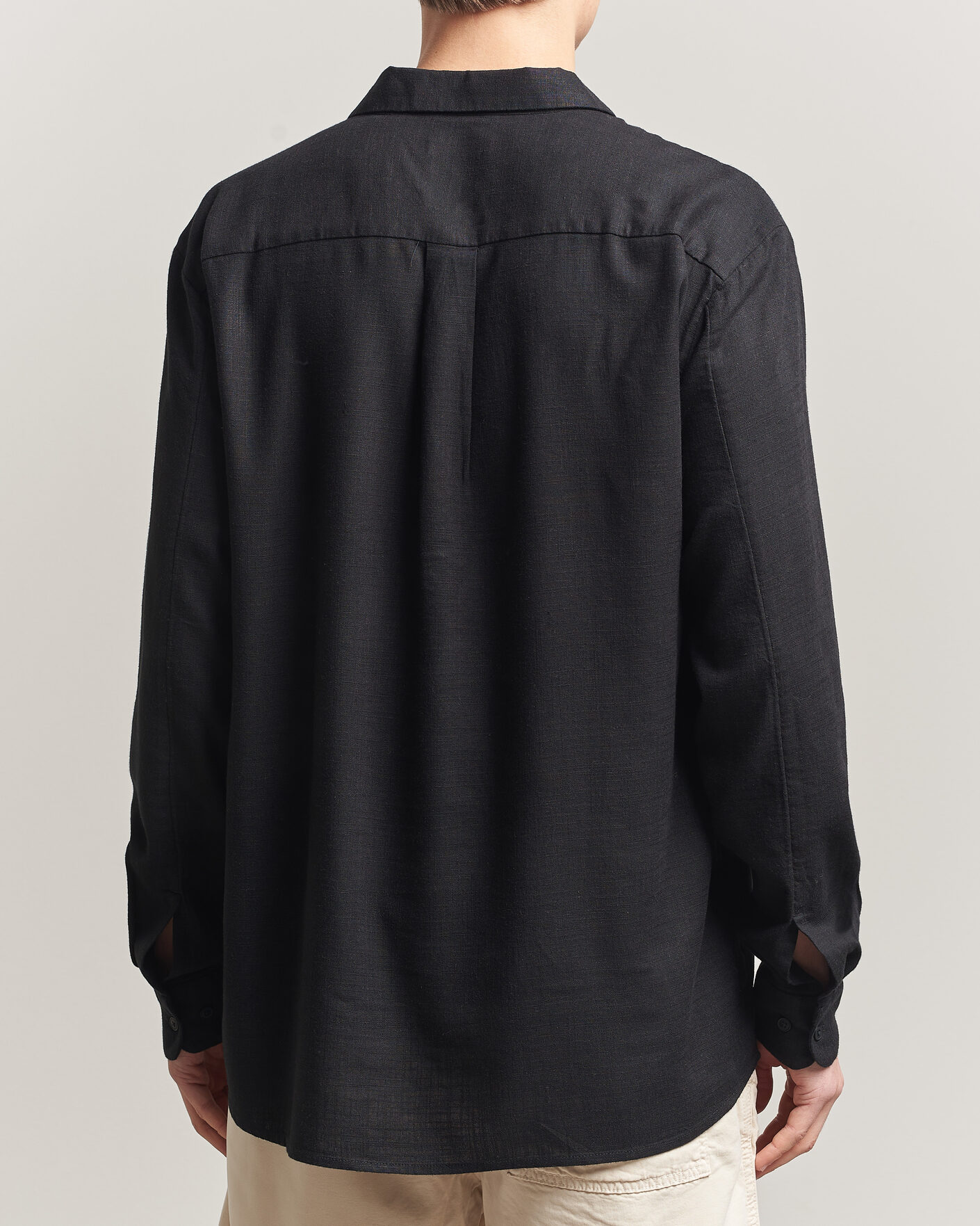 Uomini | Camicie | KnowledgeCotton Apparel | Linen/Lycell Relaxed Long Sleeve Shirt Black