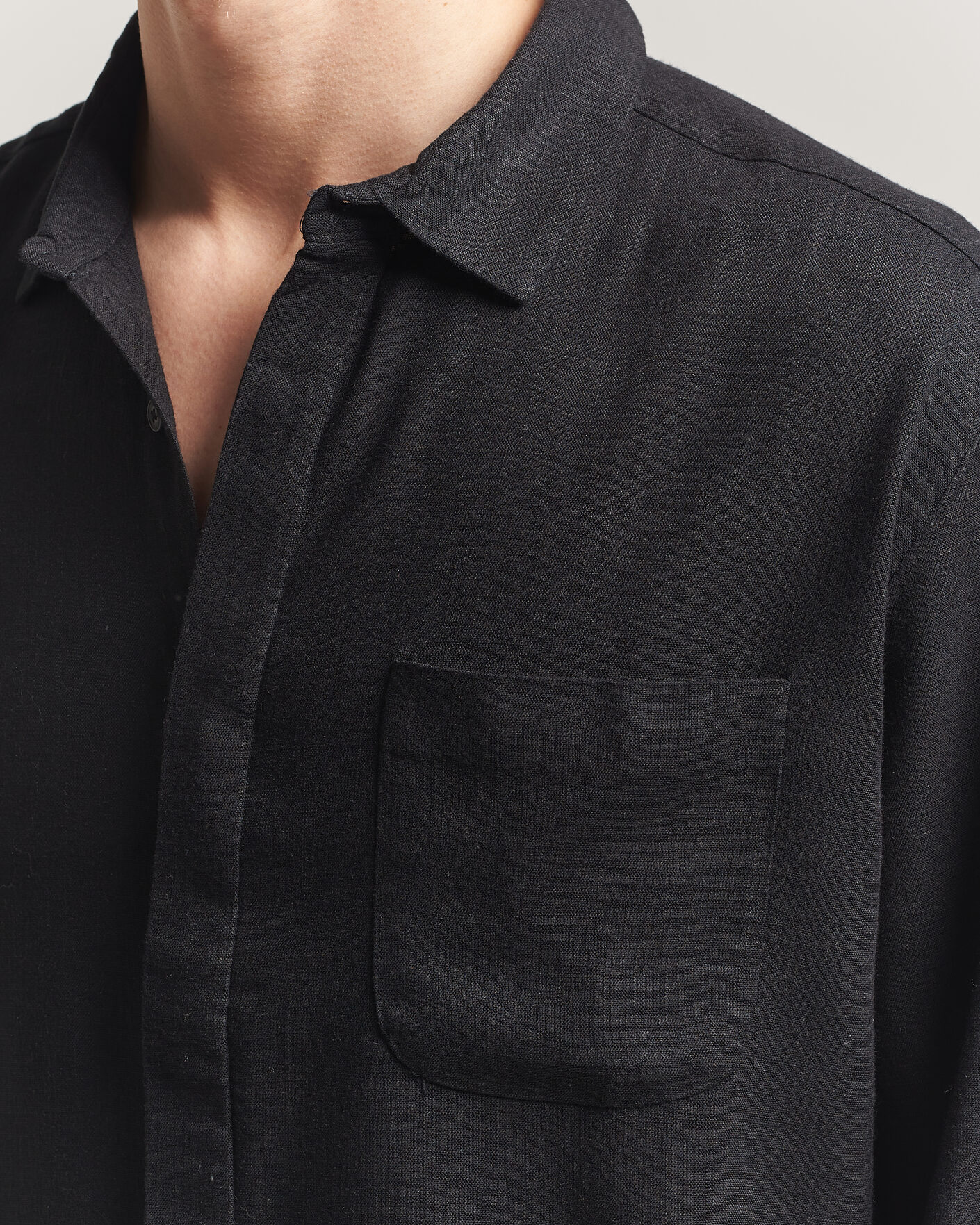 Uomini | Camicie | KnowledgeCotton Apparel | Linen/Lycell Relaxed Long Sleeve Shirt Black