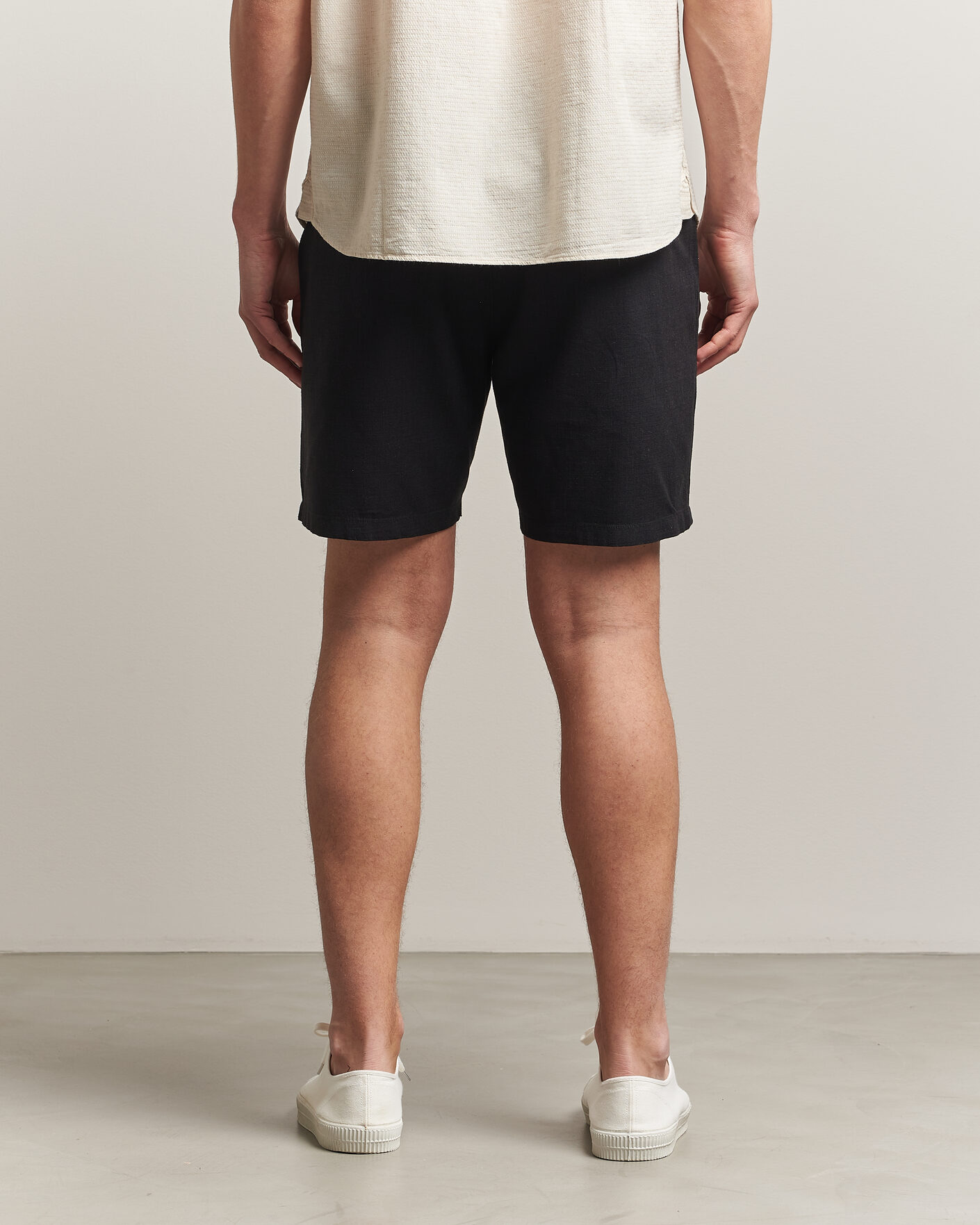 Uomini | Pantaloncini | KnowledgeCotton Apparel | Loose Linen/Viscose Shorts Black