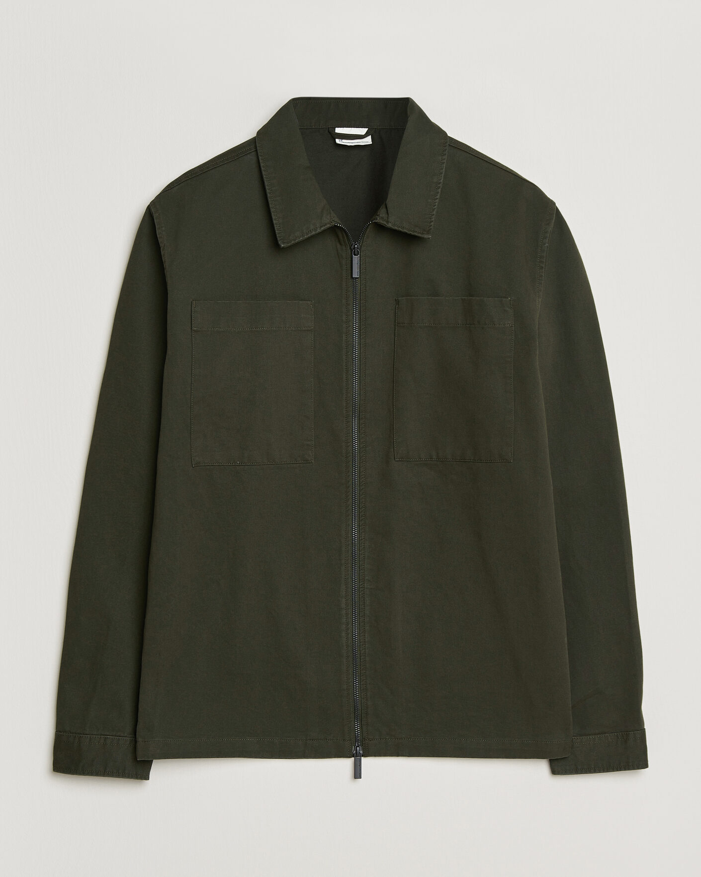 Uomini | Camicie | KnowledgeCotton Apparel | Cotton Twill Stretch Zip Overshirt Forest Night
