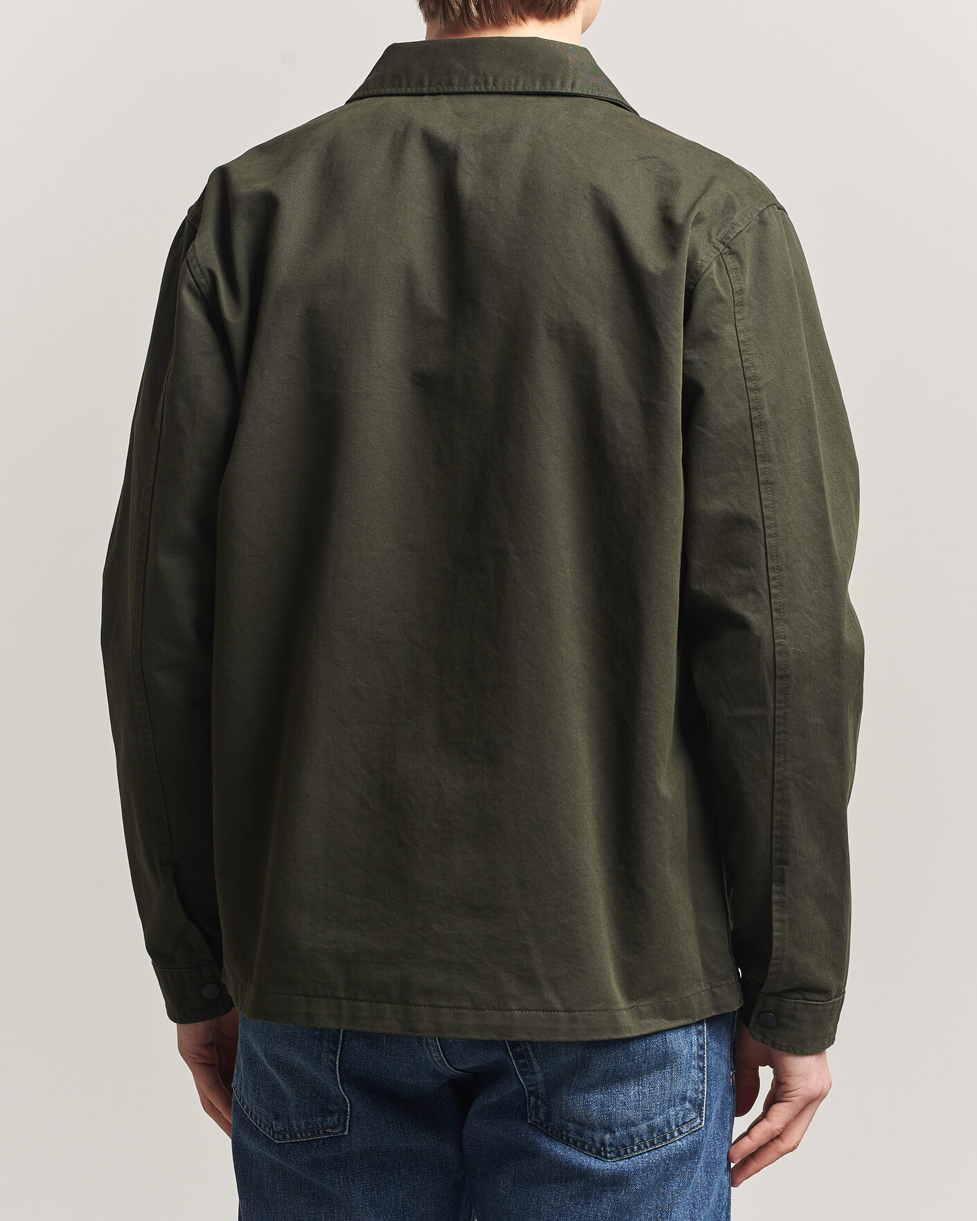 Uomini | Camicie | KnowledgeCotton Apparel | Cotton Twill Stretch Zip Overshirt Forest Night