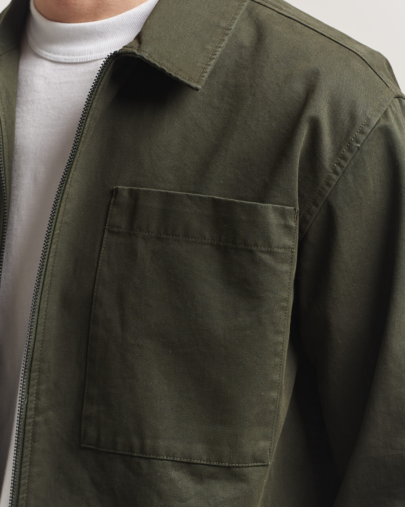 Uomini | Camicie | KnowledgeCotton Apparel | Cotton Twill Stretch Zip Overshirt Forest Night