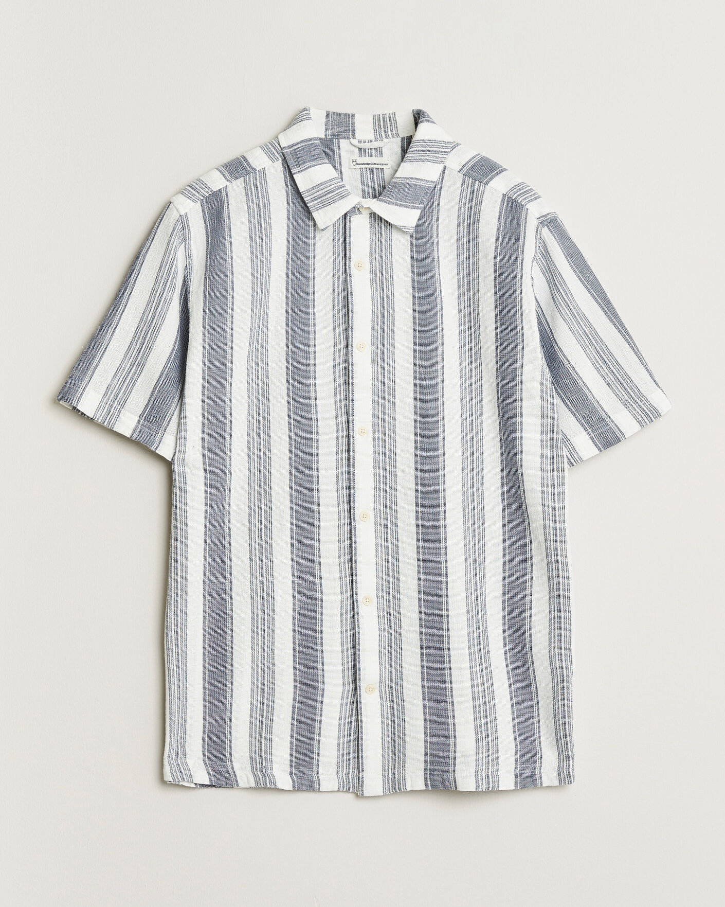 Uomini | Camicie | KnowledgeCotton Apparel | Box Short Sleeve Stripe Shirt Blue Stripe