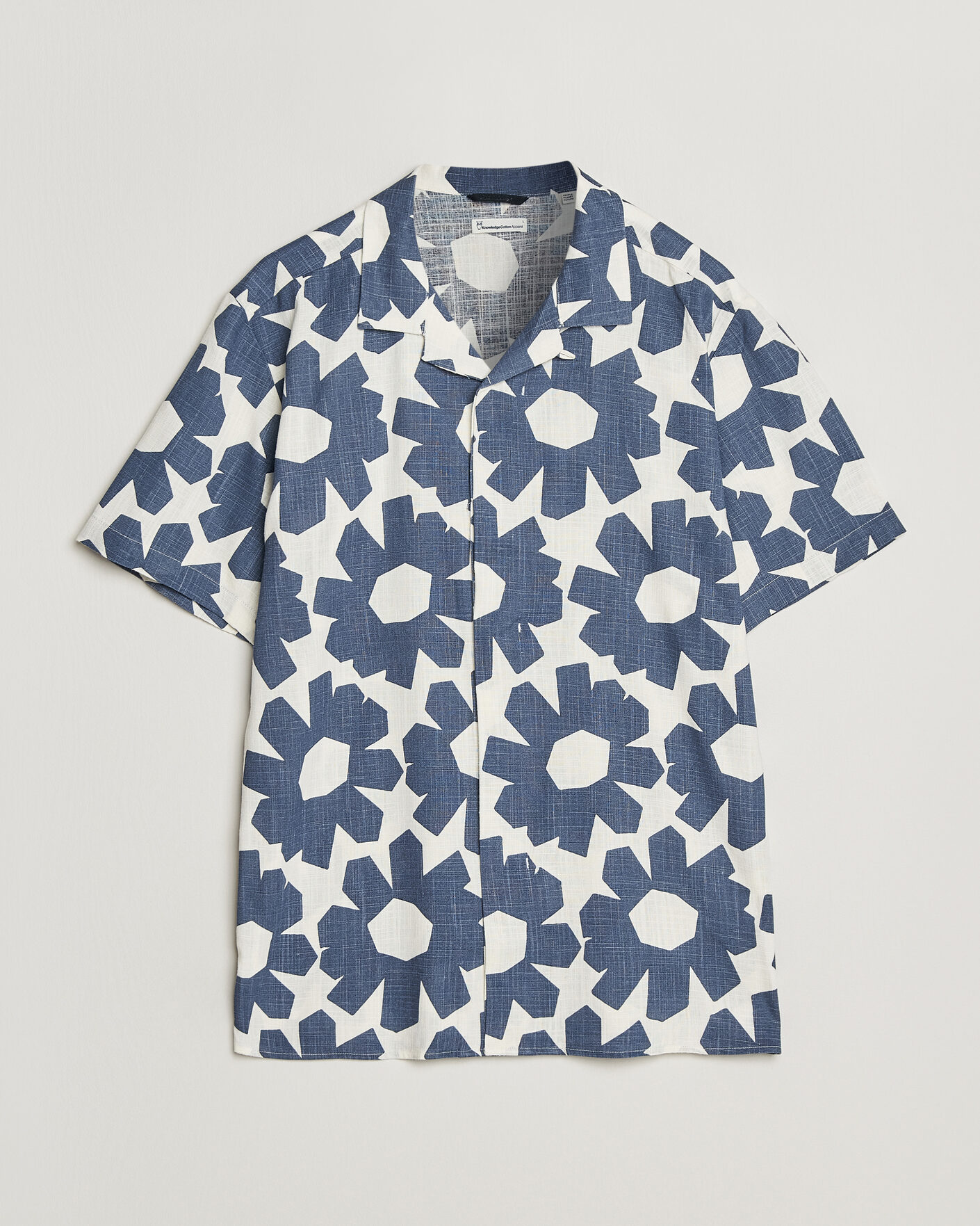 Uomini | Camicie | KnowledgeCotton Apparel | Printed Linen Mix Shirt Blue