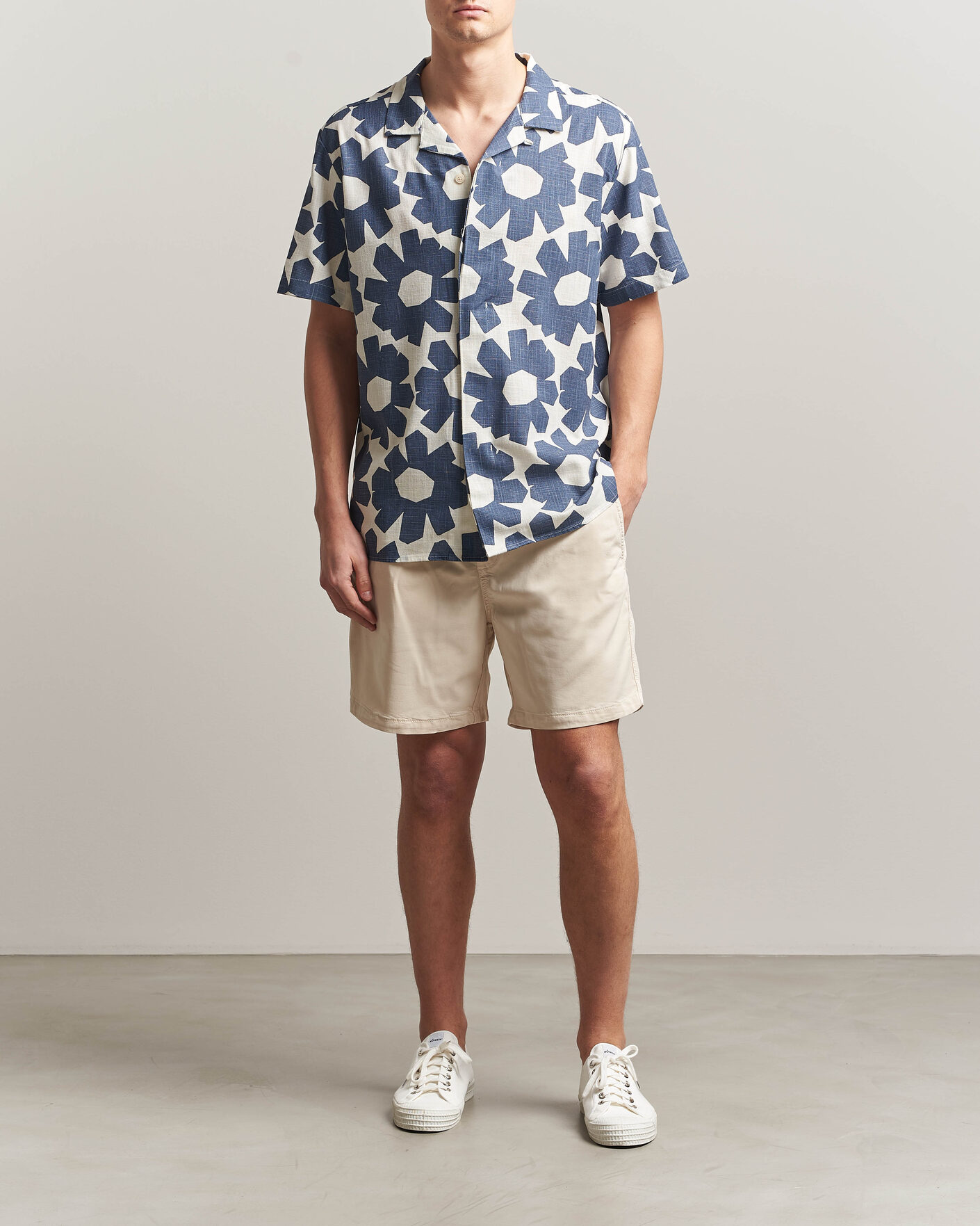 Uomini | Camicie | KnowledgeCotton Apparel | Printed Linen Mix Shirt Blue
