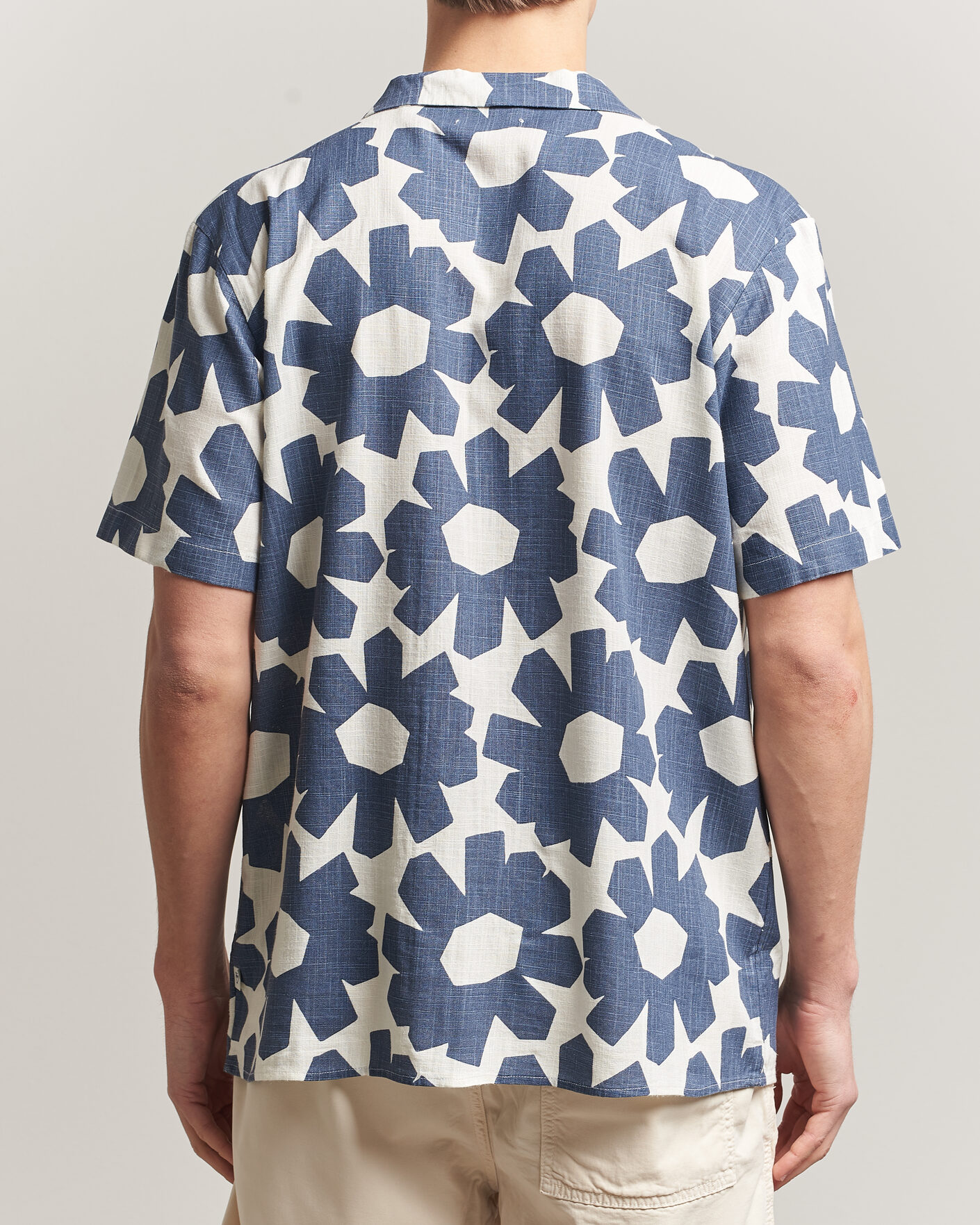 Uomini | Camicie | KnowledgeCotton Apparel | Printed Linen Mix Shirt Blue