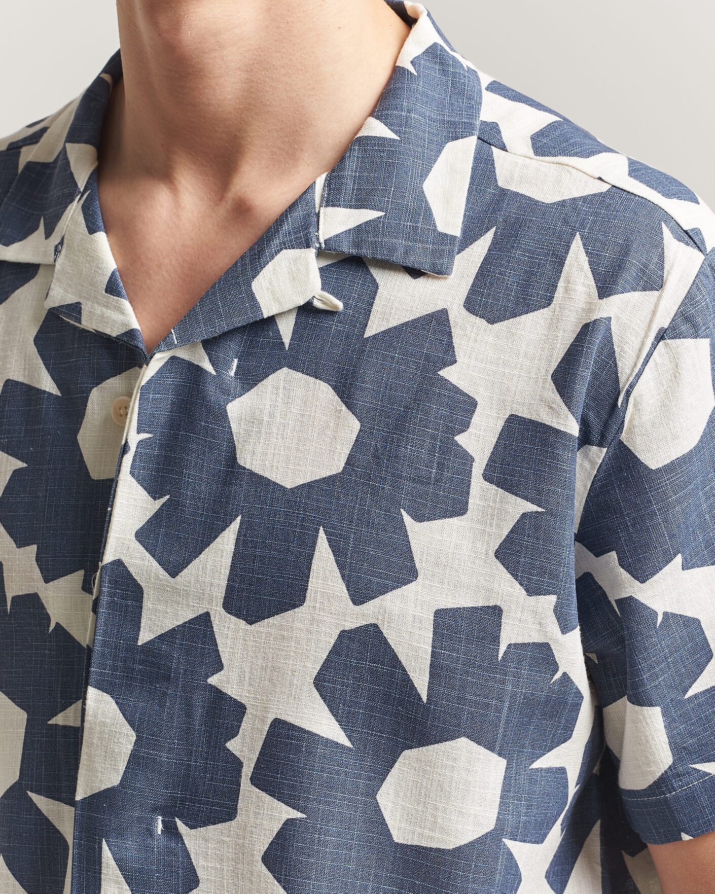 Uomini | Camicie | KnowledgeCotton Apparel | Printed Linen Mix Shirt Blue
