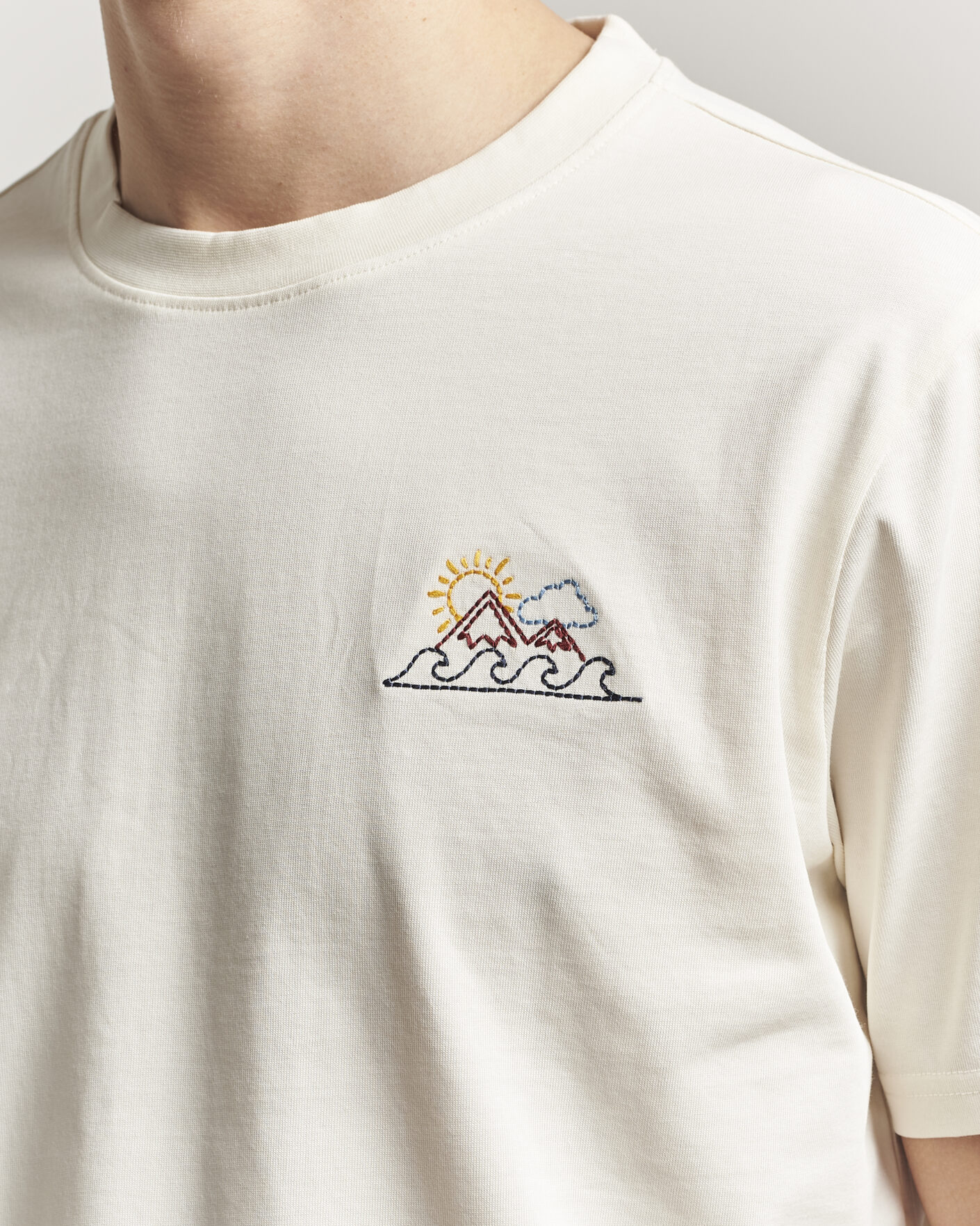 Uomini | T-shirt | KnowledgeCotton Apparel | Chest Print T-Shirt Egret