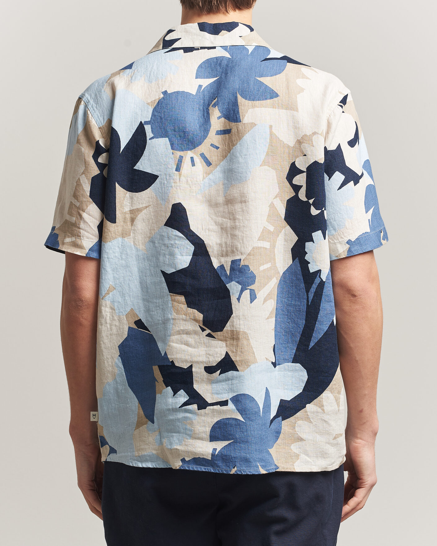 Uomini | Camicie | KnowledgeCotton Apparel | Relaxed Printed Linen Short Sleeve Shirt Blue