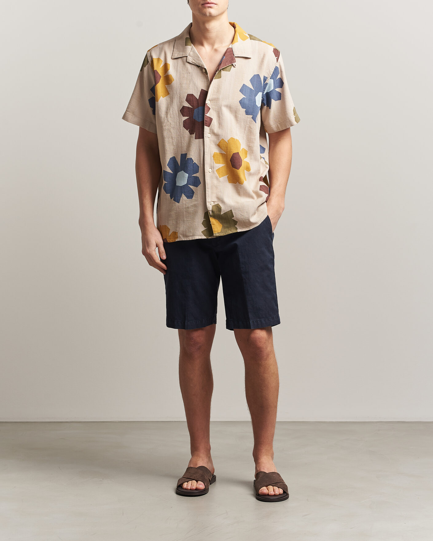 Uomini | Camicie | KnowledgeCotton Apparel | Relaxed Printed Cotton Short Sleeve Shirt Multi