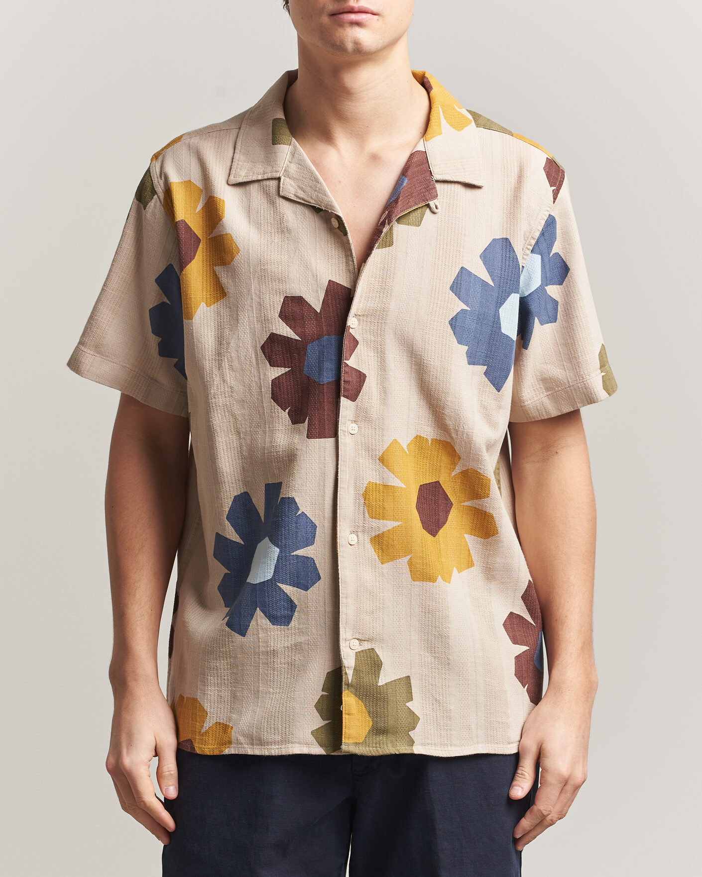 Uomini | Camicie | KnowledgeCotton Apparel | Relaxed Printed Cotton Short Sleeve Shirt Multi