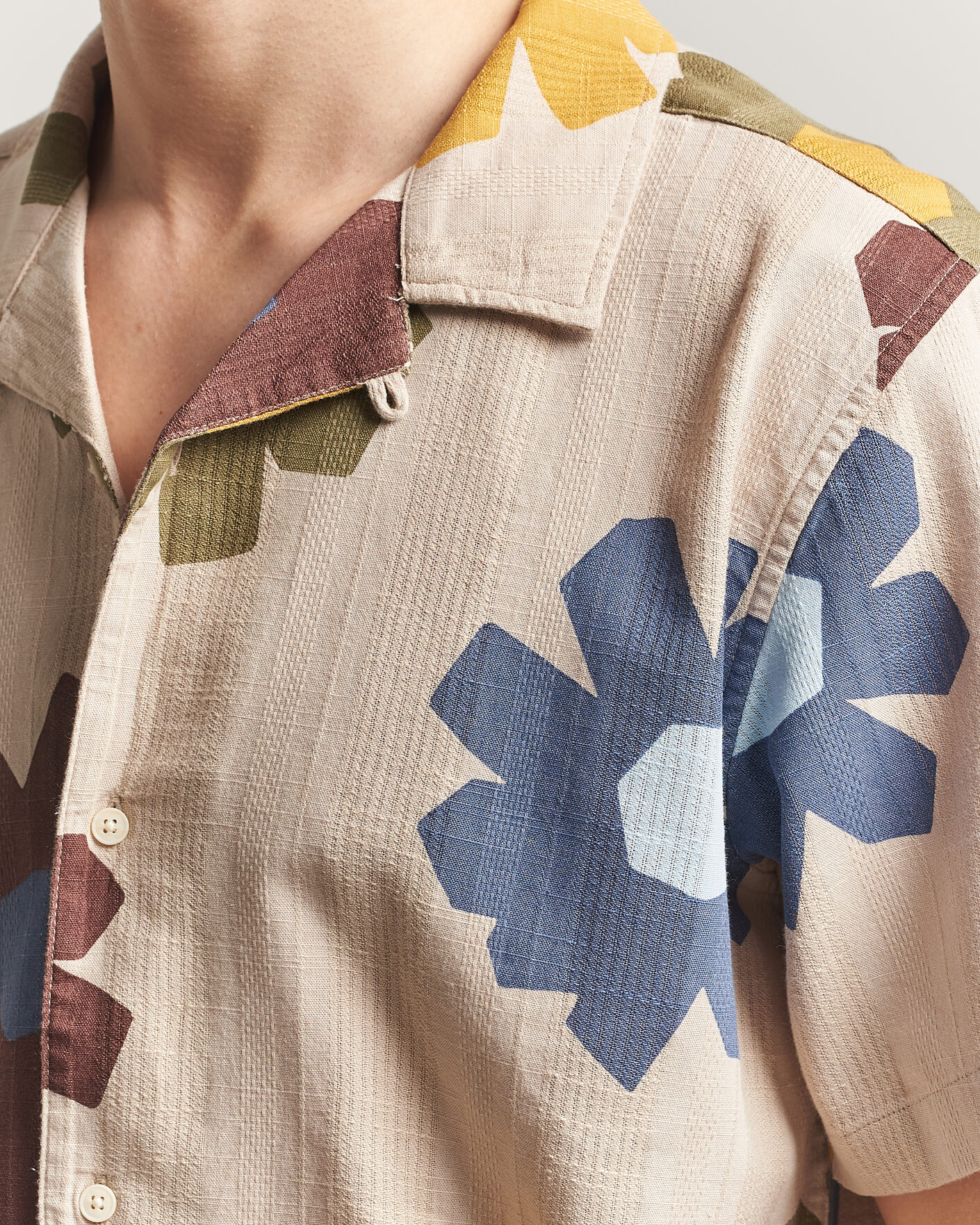 Uomini | Camicie | KnowledgeCotton Apparel | Relaxed Printed Cotton Short Sleeve Shirt Multi