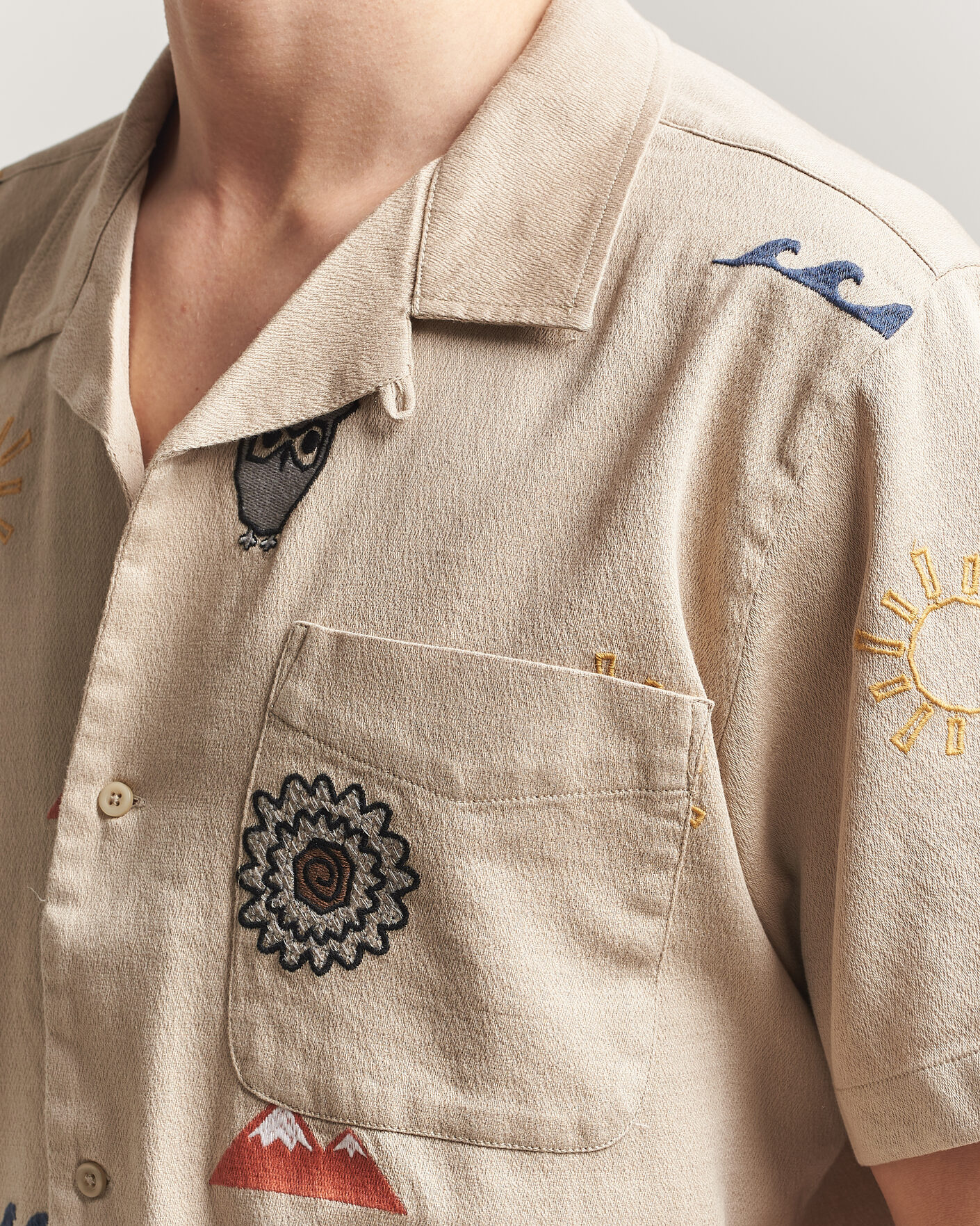 Uomini | Camicie | KnowledgeCotton Apparel | Relaxed Embroidery Shirt Light Feather Grey