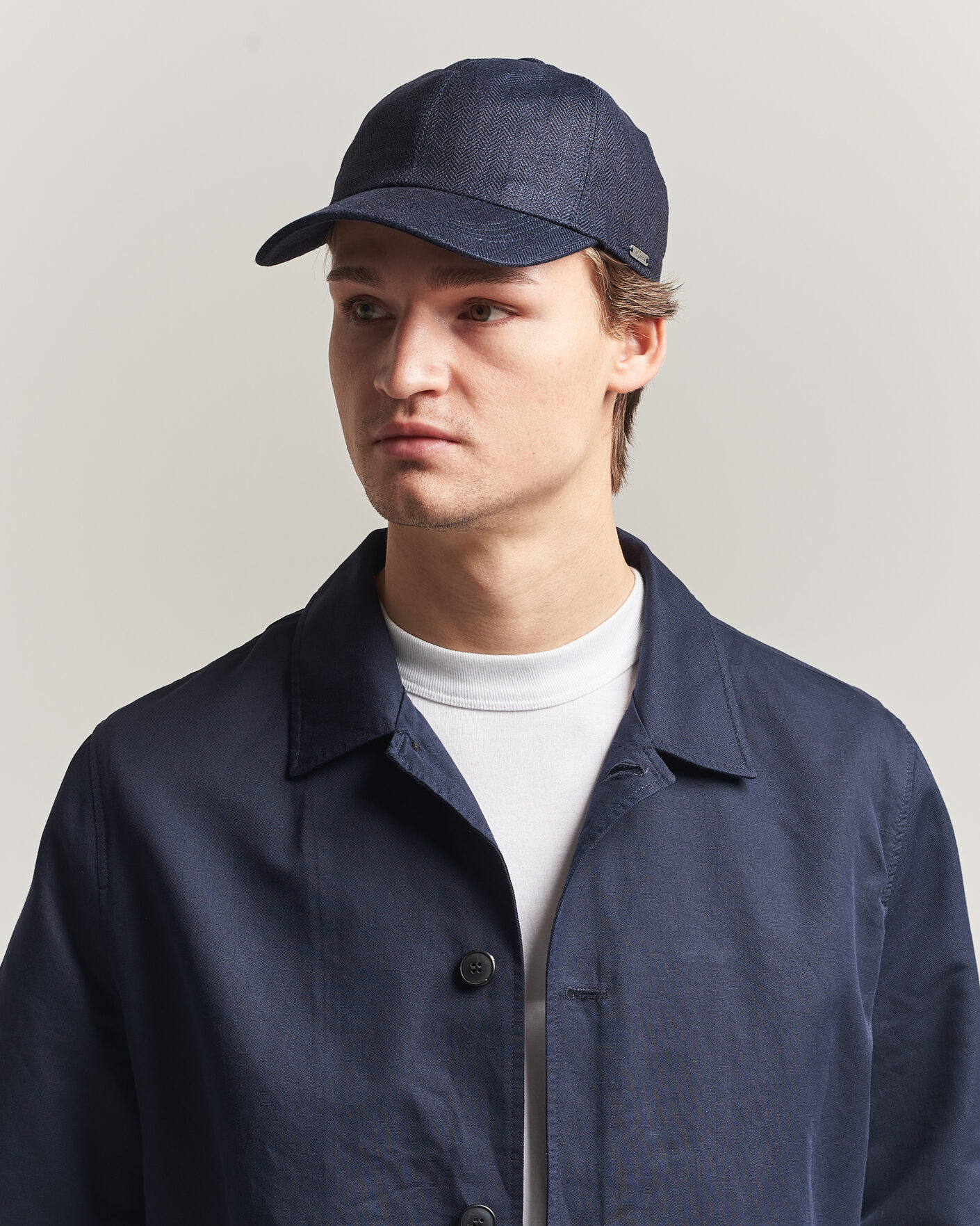 Uomini | Cappelli & Berretti | Wigéns | Baseball Linen Herringbone Cap Navy