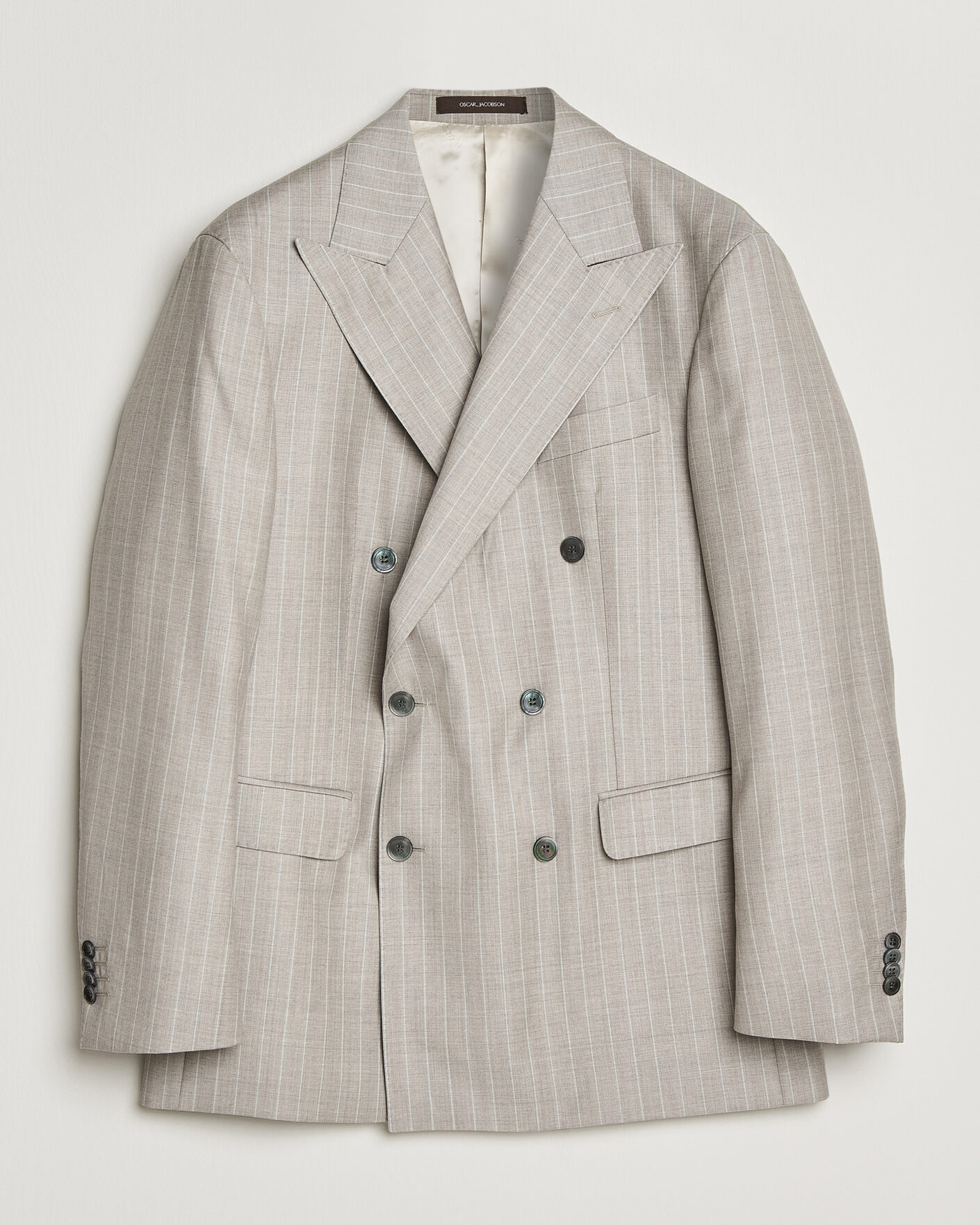 Uomini | Blazers | Oscar Jacobson | Richard Striped Wool Blazer Beige