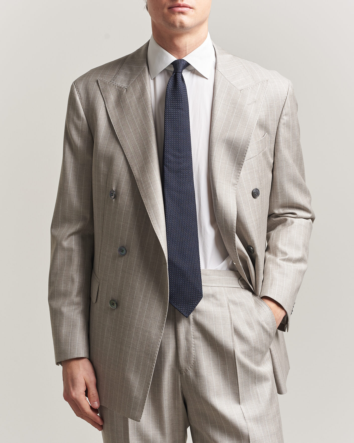 Uomini | Blazers | Oscar Jacobson | Richard Striped Wool Blazer Beige