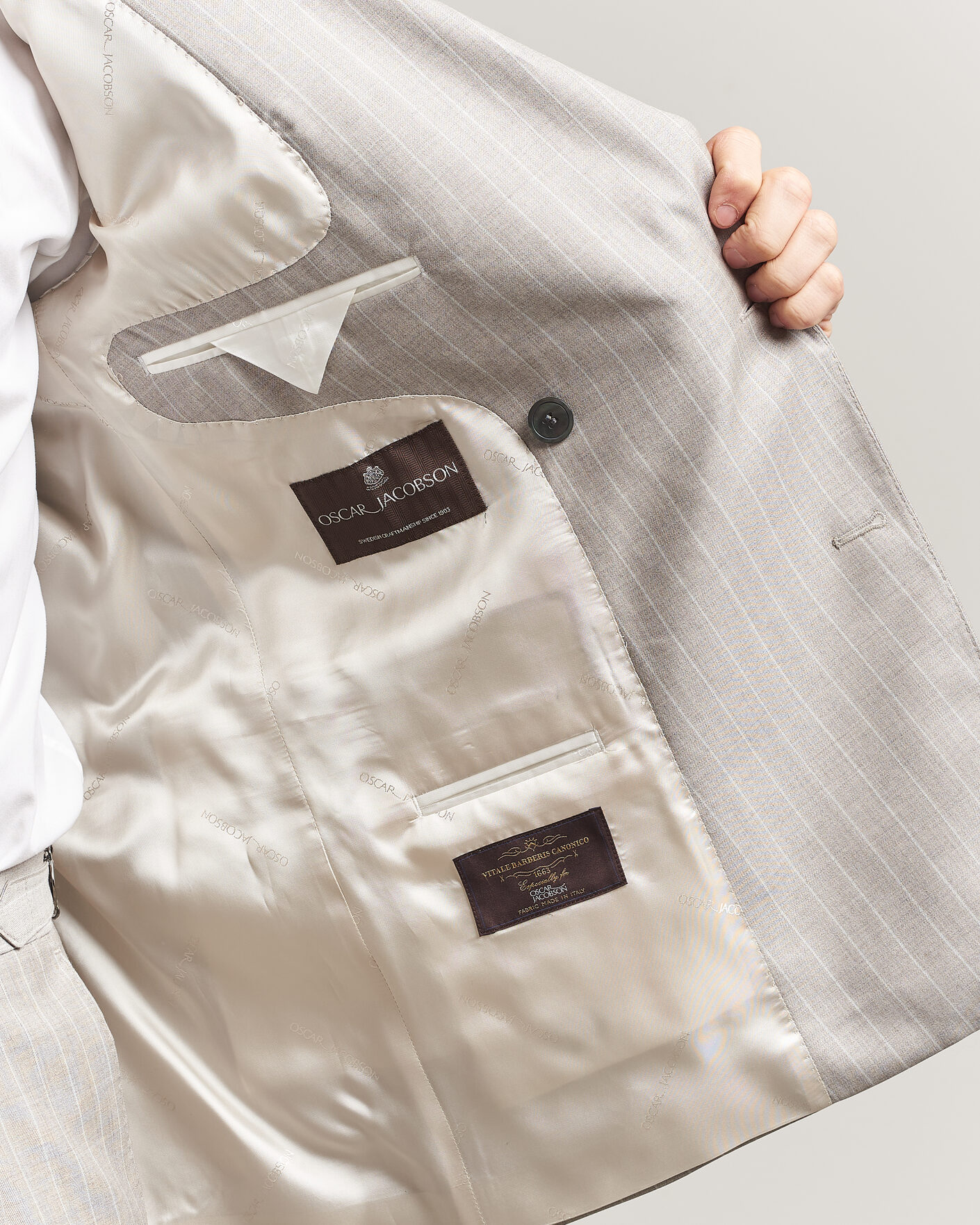 Uomini | Blazers | Oscar Jacobson | Richard Striped Wool Blazer Beige