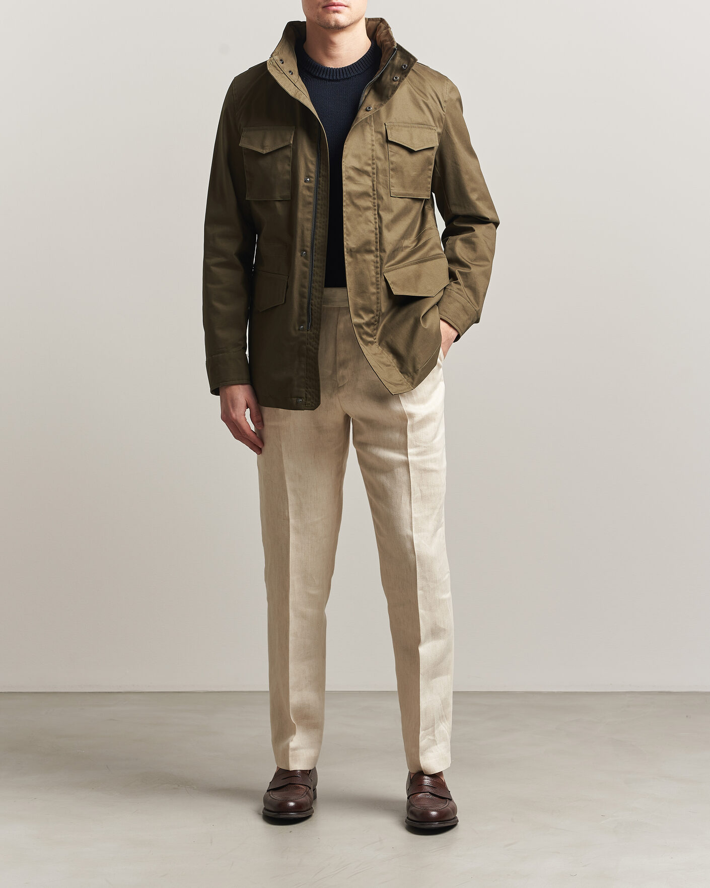 Uomini | Giacche | Oscar Jacobson | M65 Coated Cotton Field Jacket Olive
