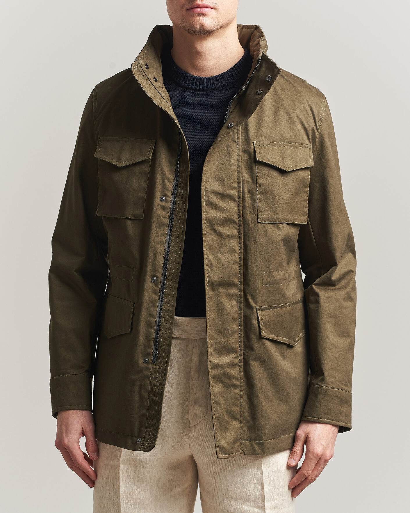 Uomini | Giacche | Oscar Jacobson | M65 Coated Cotton Field Jacket Olive