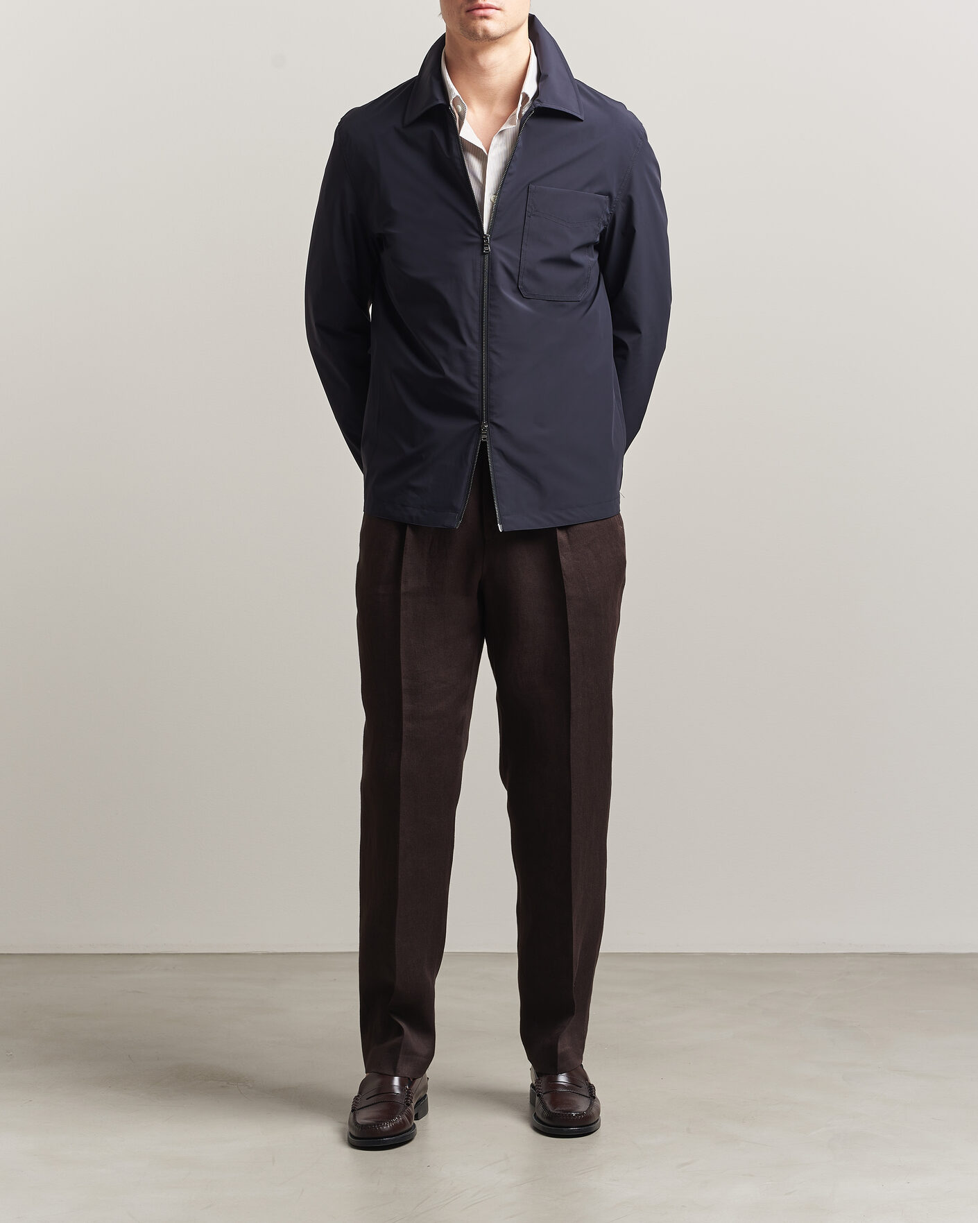 Uomini | Giacche | Oscar Jacobson | Light Zipped Shirt Jacket Navy