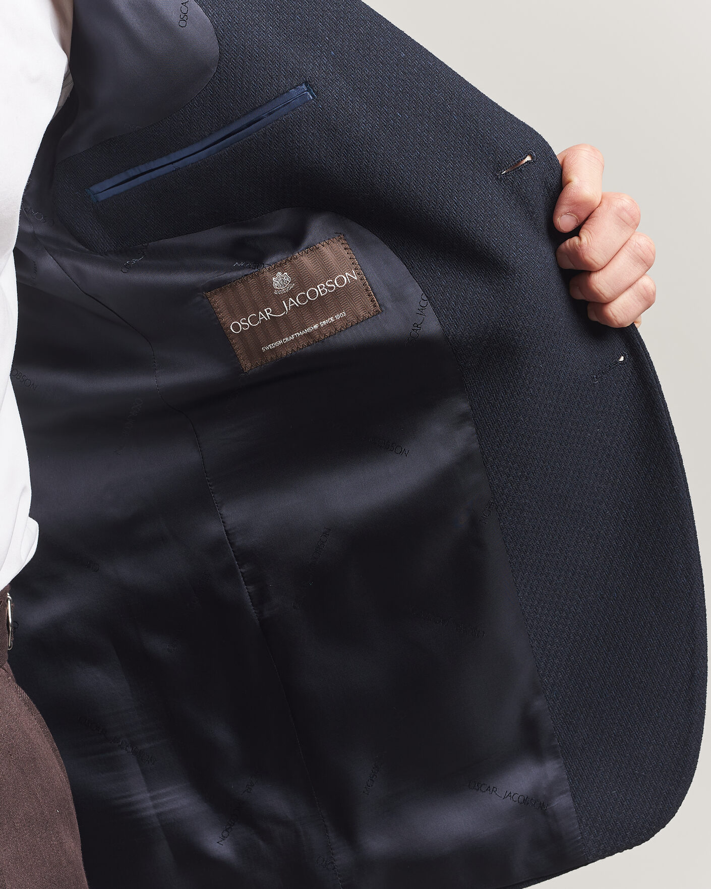 Uomini | Blazers | Oscar Jacobson | Fogerty Patch Structure Cotton Blazer Navy