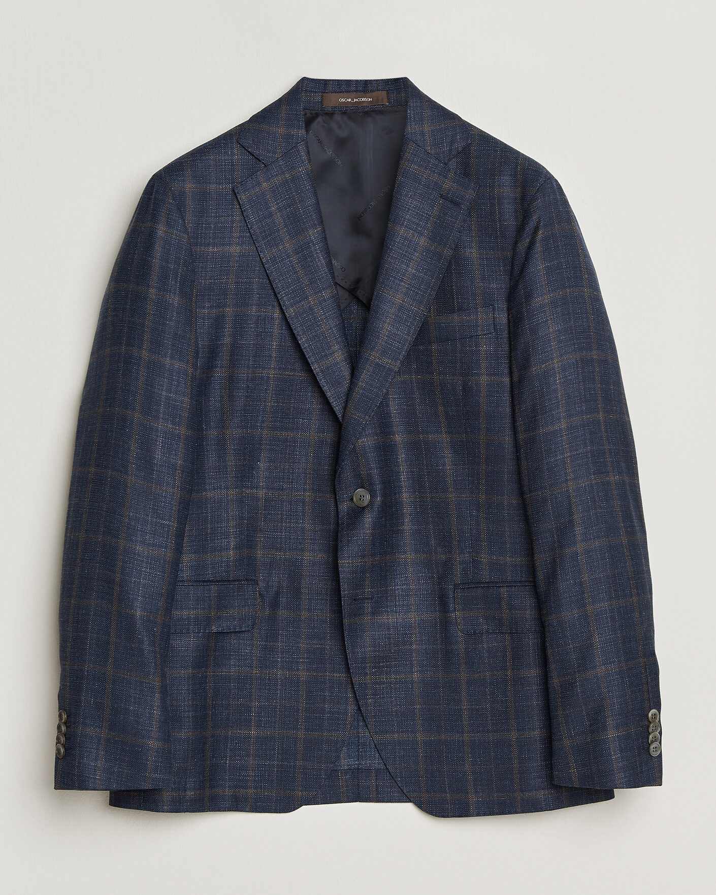 Uomini | Blazers | Oscar Jacobson | Ferry Patch Loro Piana Summertime Checked Blazer Navy