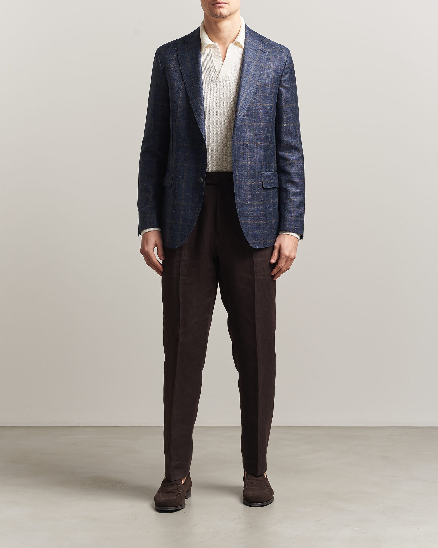Uomini | Blazers | Oscar Jacobson | Ferry Patch Loro Piana Summertime Checked Blazer Navy