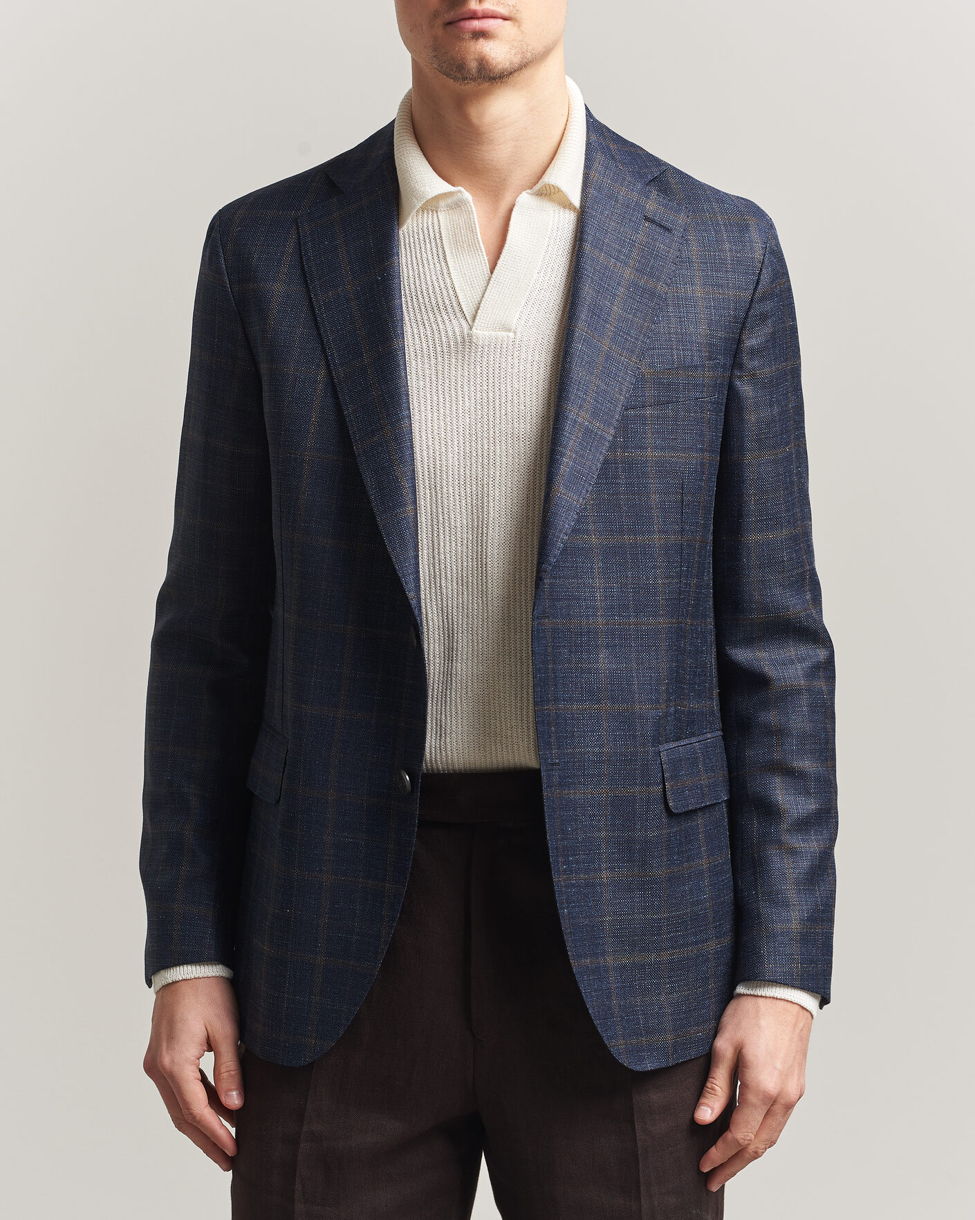 Uomini | Blazers | Oscar Jacobson | Ferry Patch Loro Piana Summertime Checked Blazer Navy
