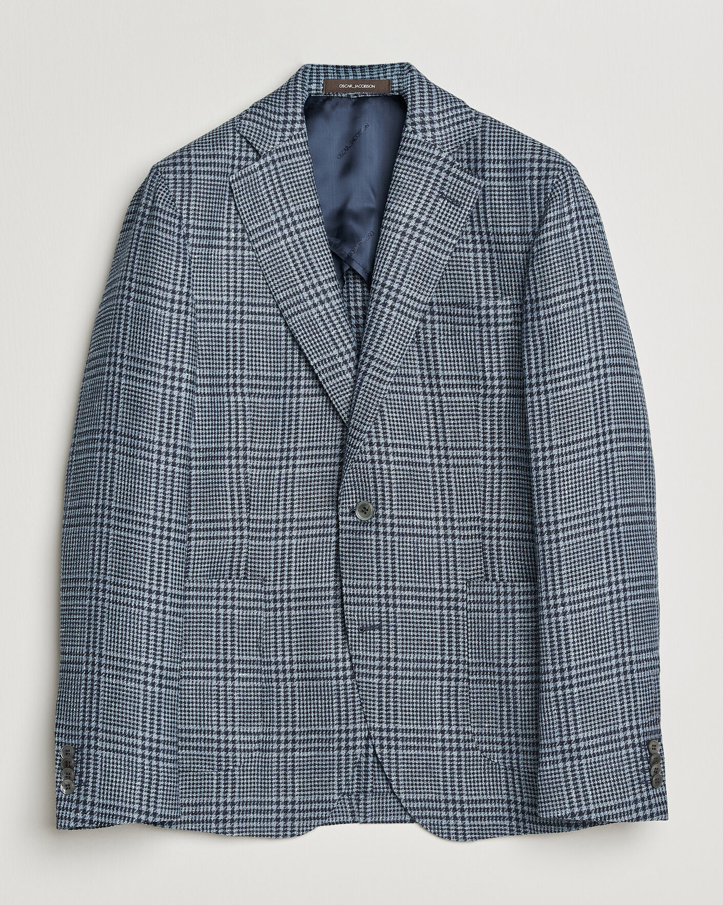 Uomini | Blazers | Oscar Jacobson | Ferry Patch Soft Checked Linen/Wool Blazer Blue