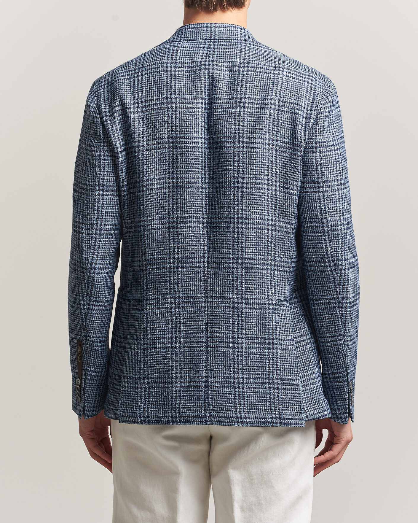 Uomini | Blazers | Oscar Jacobson | Ferry Patch Soft Checked Linen/Wool Blazer Blue