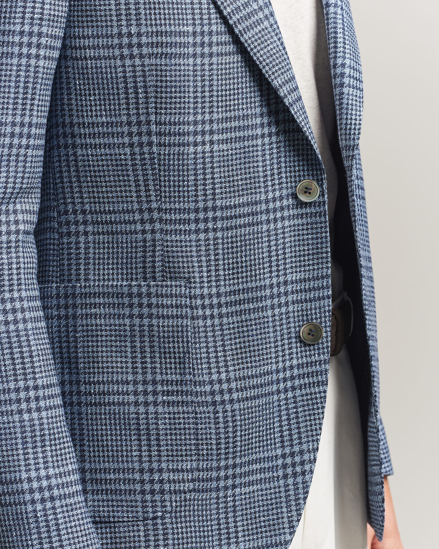 Uomini | Blazers | Oscar Jacobson | Ferry Patch Soft Checked Linen/Wool Blazer Blue