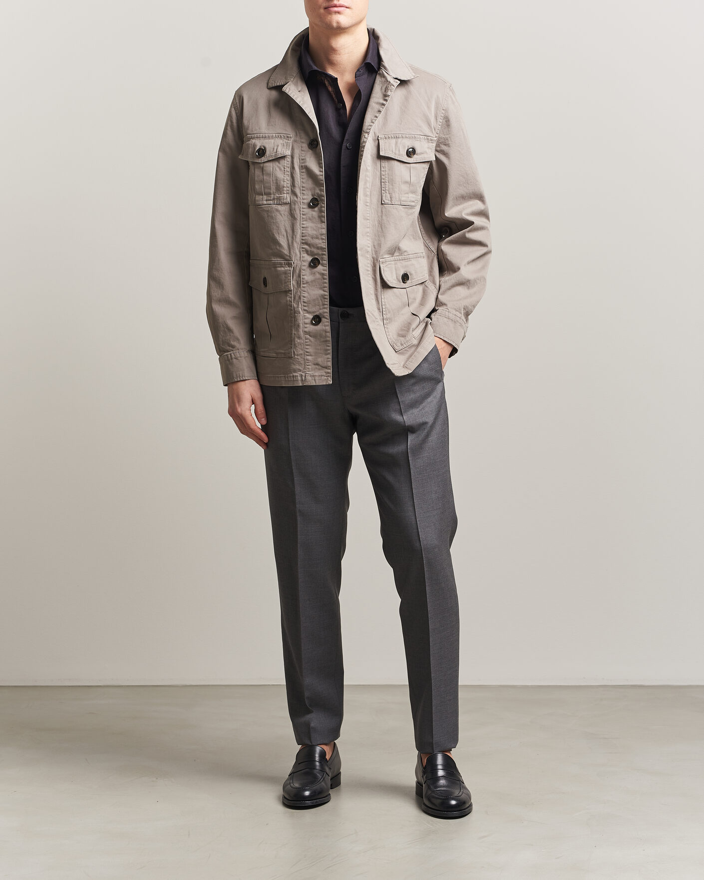 Uomini | Camicie | Oscar Jacobson | Safari Cotton Shirt Jacket Grey