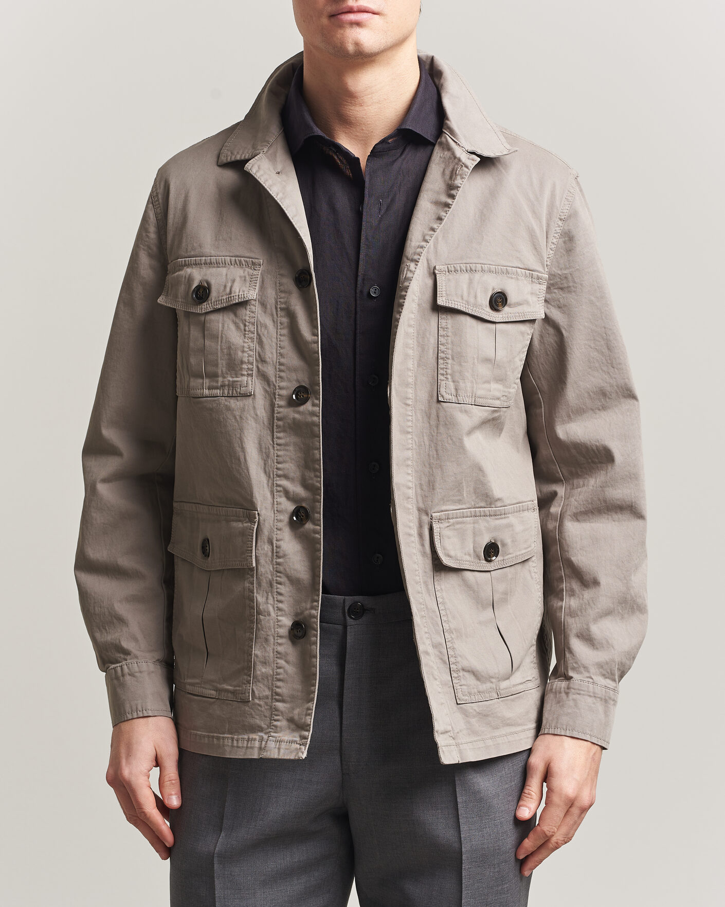 Uomini | Camicie | Oscar Jacobson | Safari Cotton Shirt Jacket Grey