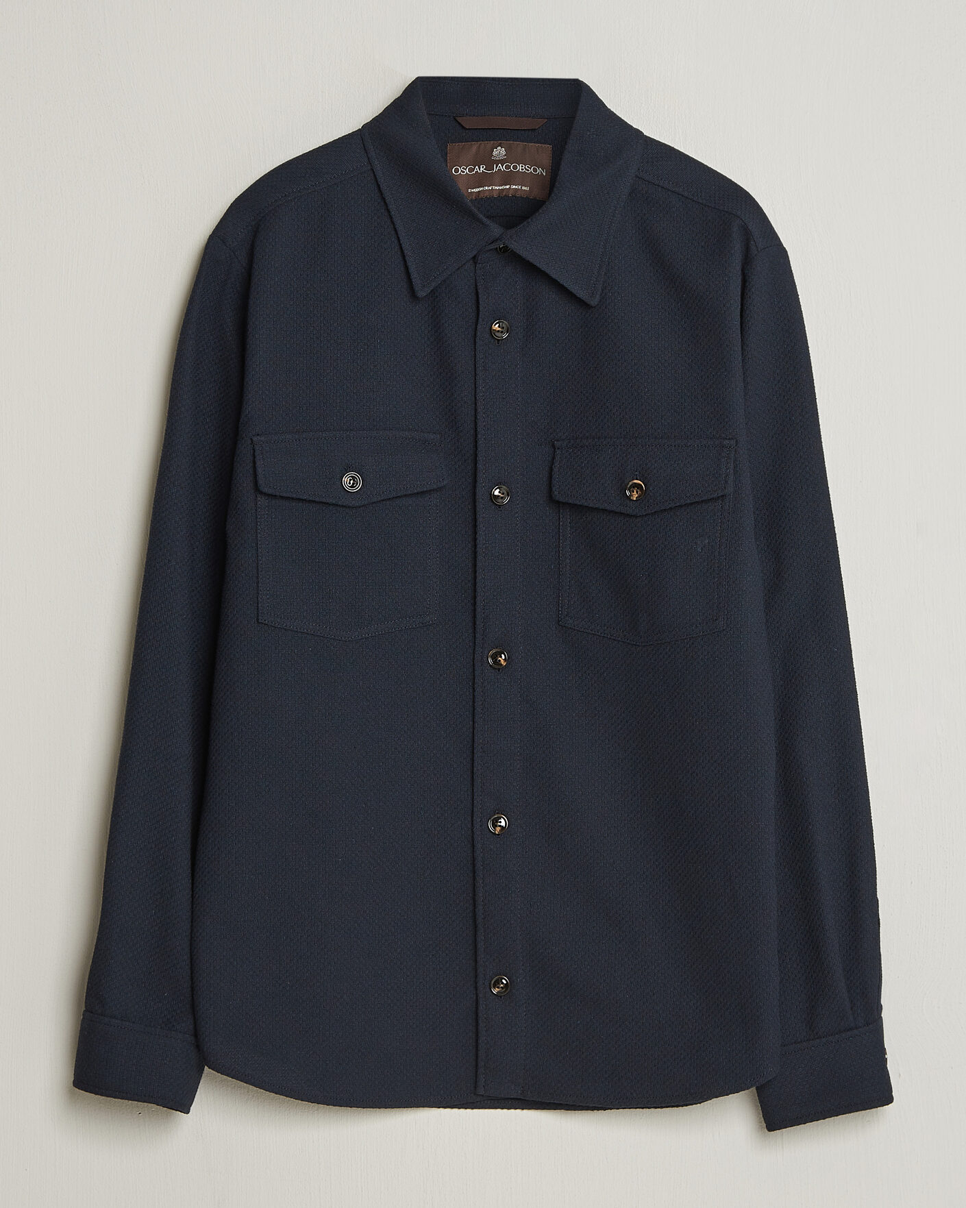 Uomini | Camicie | Oscar Jacobson | Magnus Structure Cotton Overshirt Navy